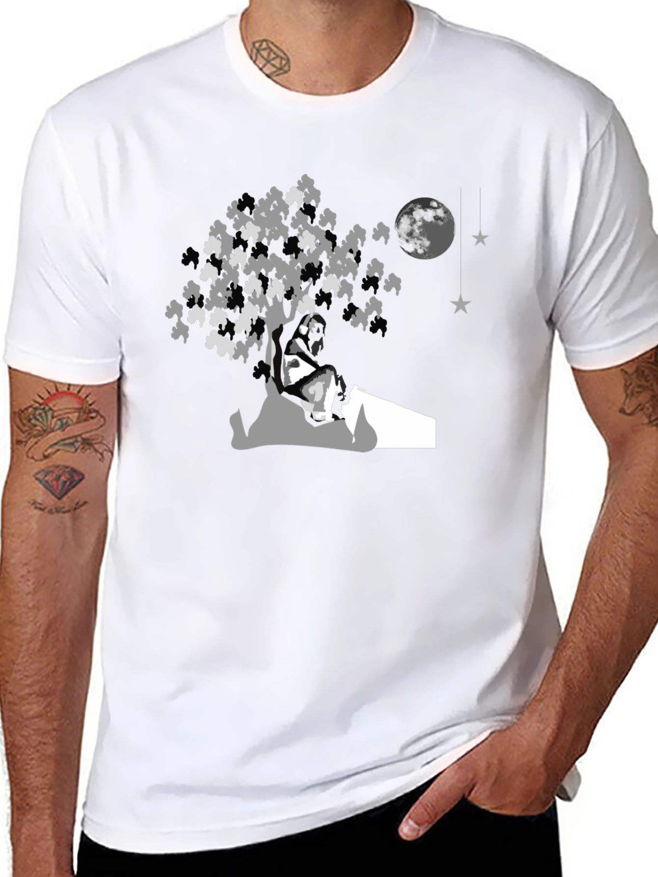 Moonlit Tree Graphic Tee - Black Cotton Comfort