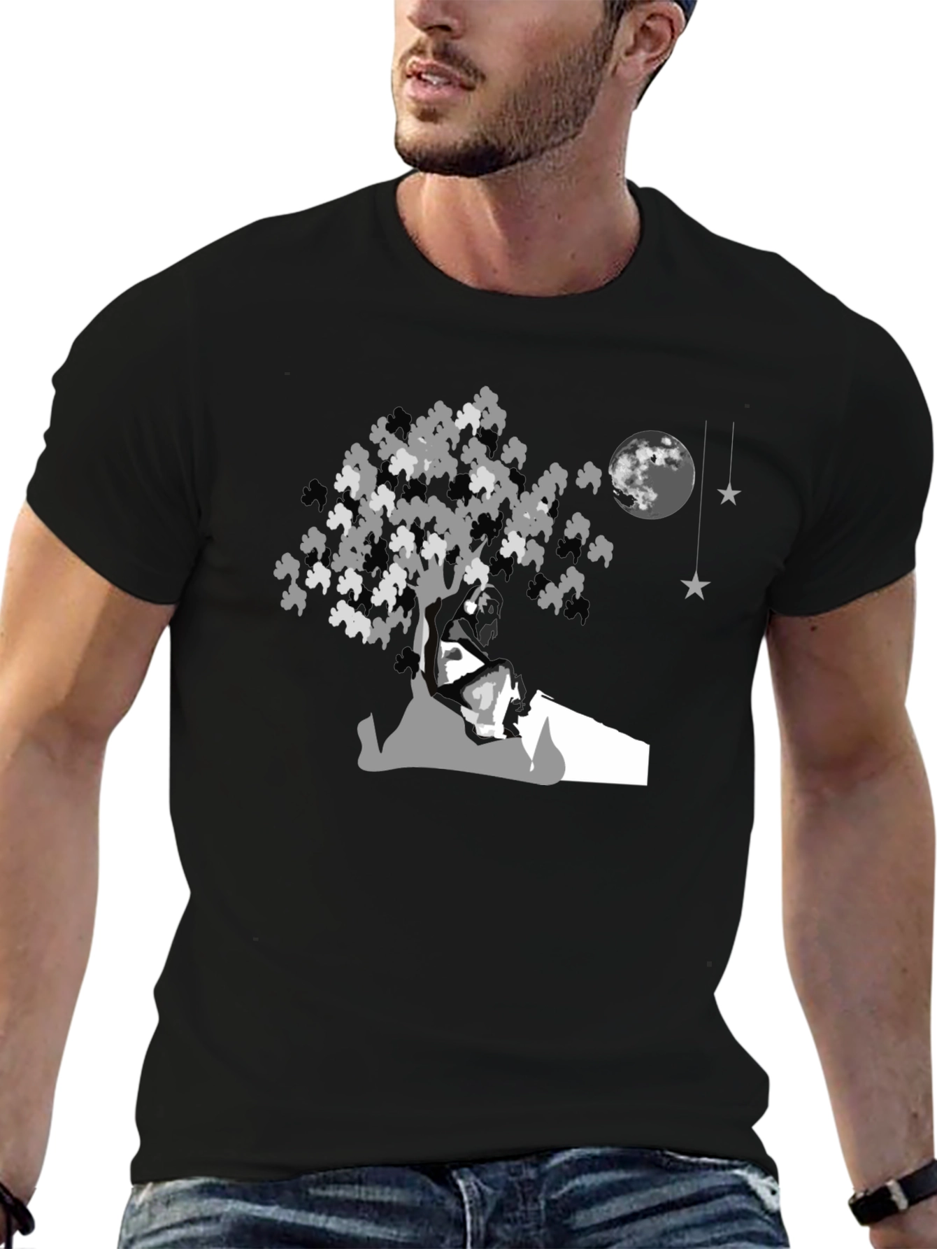 Moonlit Tree Graphic Tee - Black Cotton Comfort