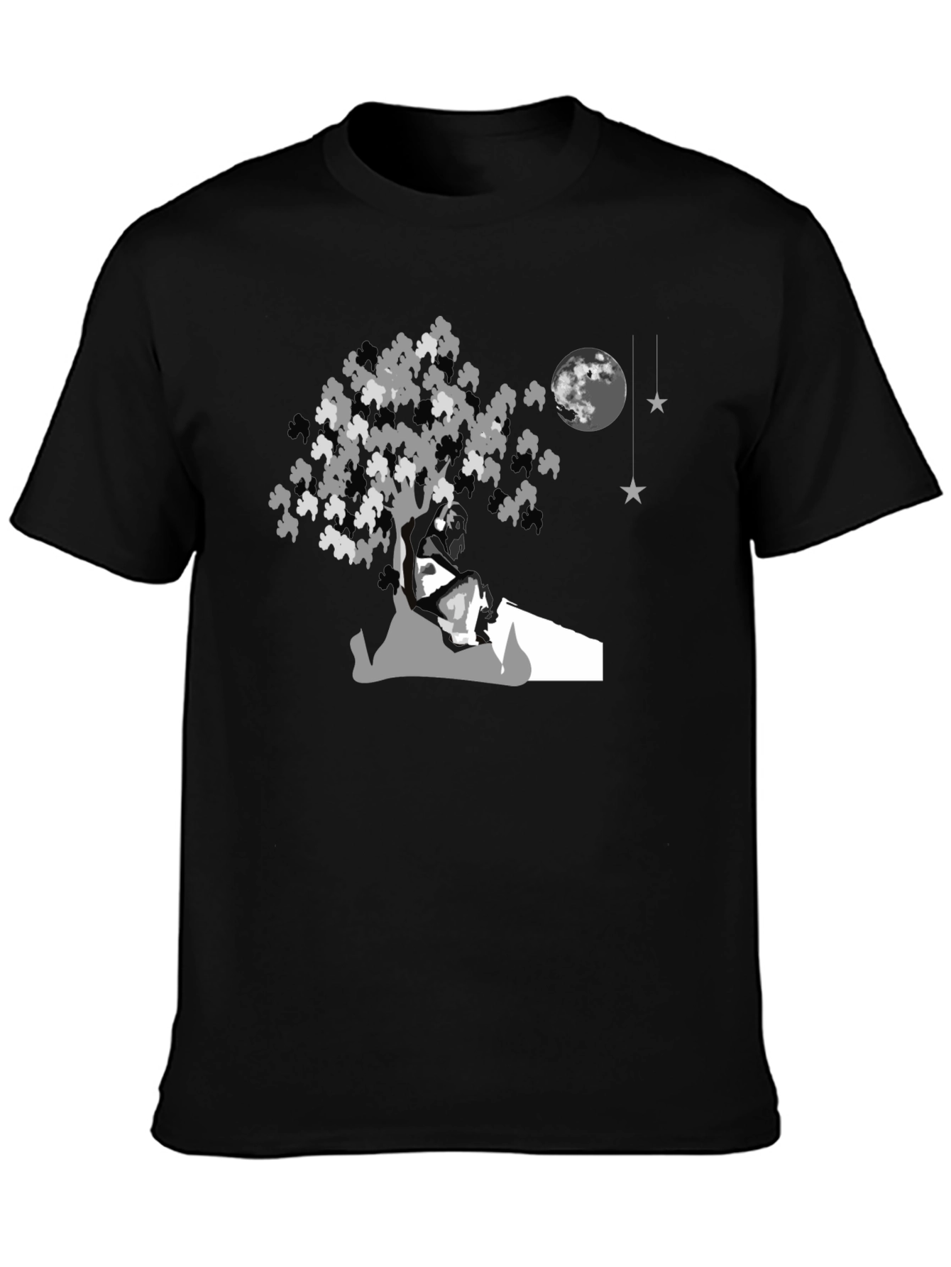 Moonlit Tree Graphic Tee - Black Cotton Comfort