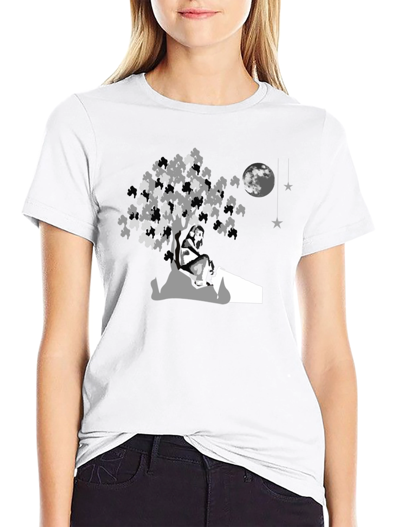 Moonlit Tree Graphic Tee - Black Cotton Comfort