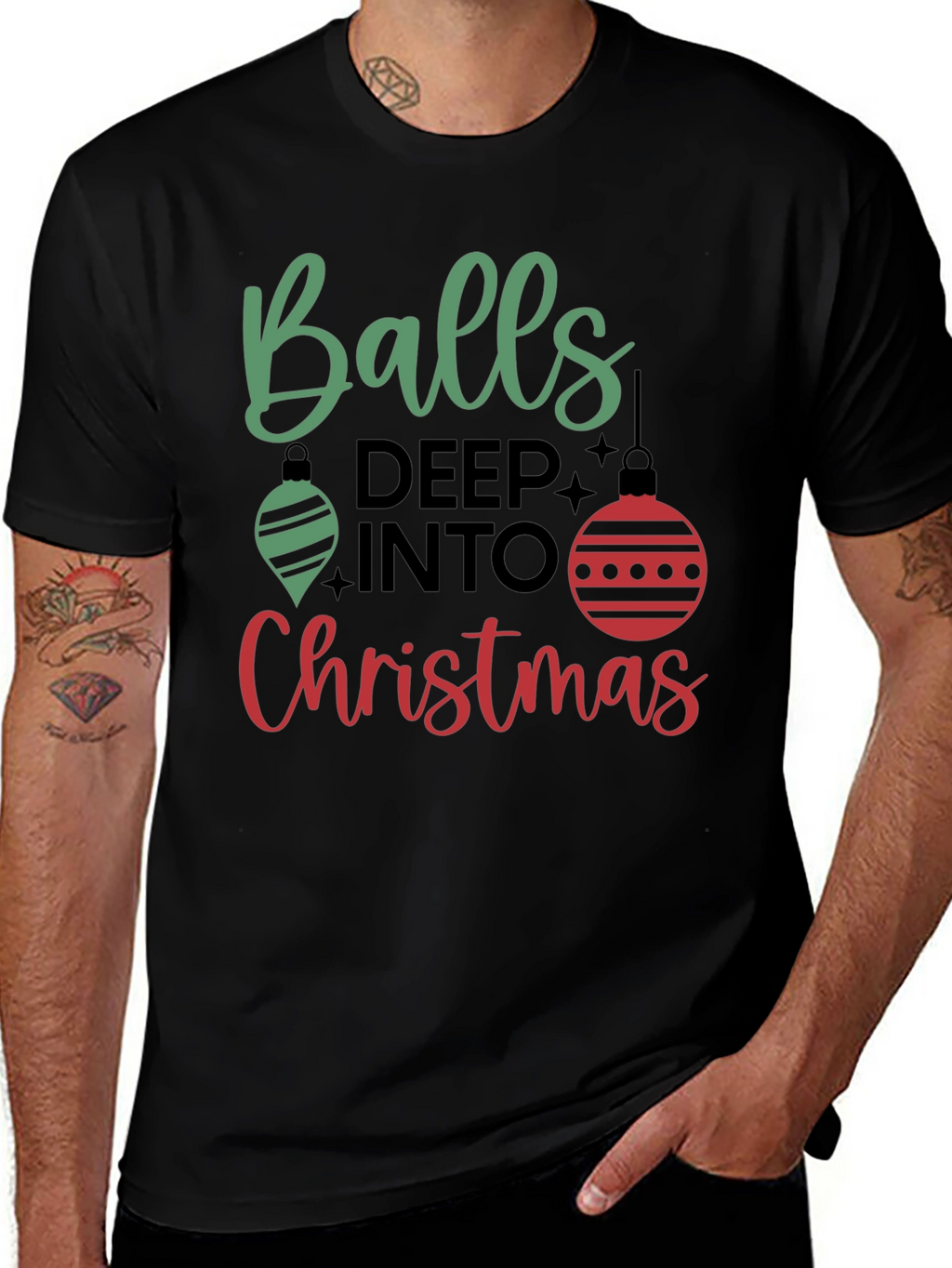 Balls Deep Into Christmas Holiday Graphic Tee