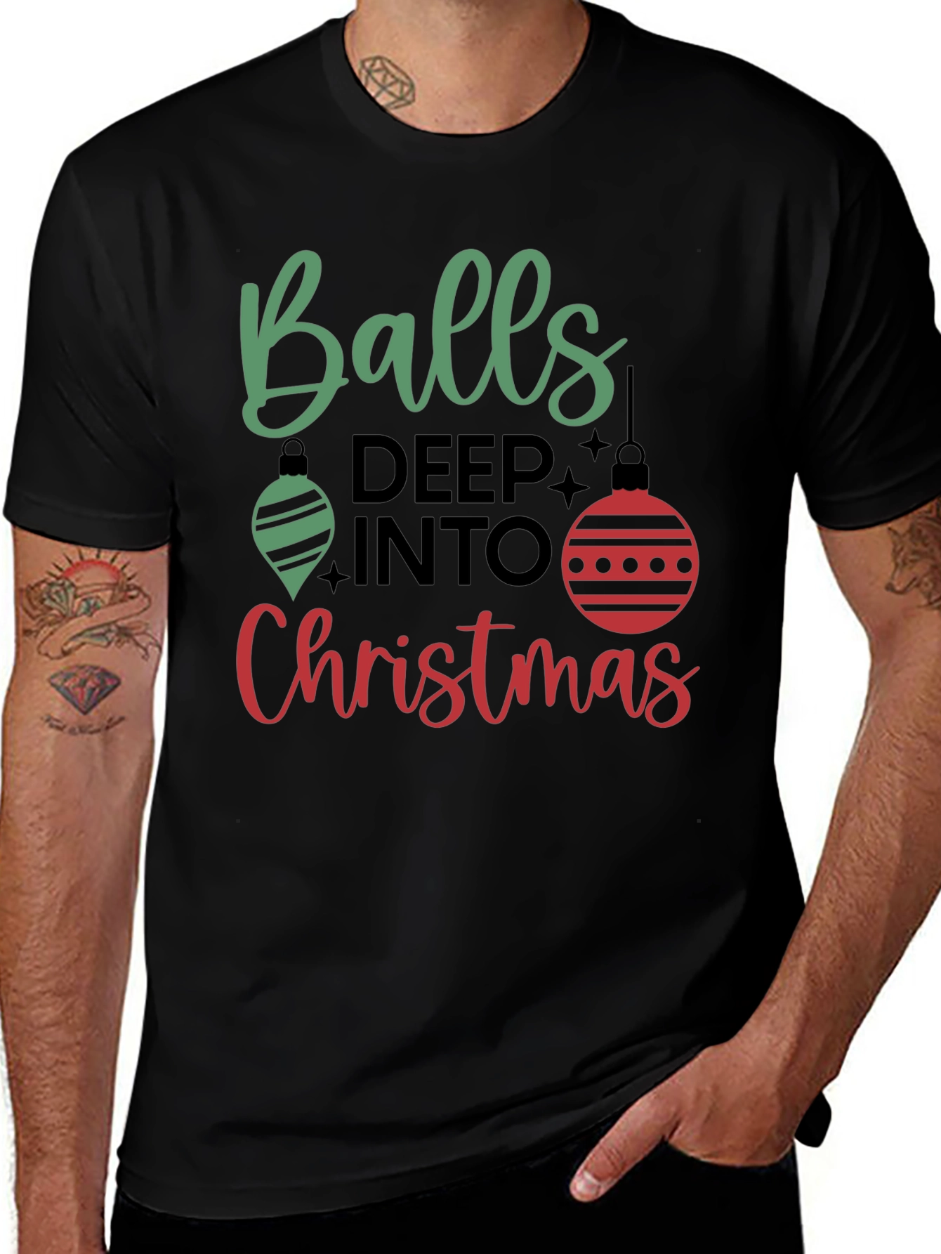 Balls Deep Into Christmas Holiday Graphic Tee