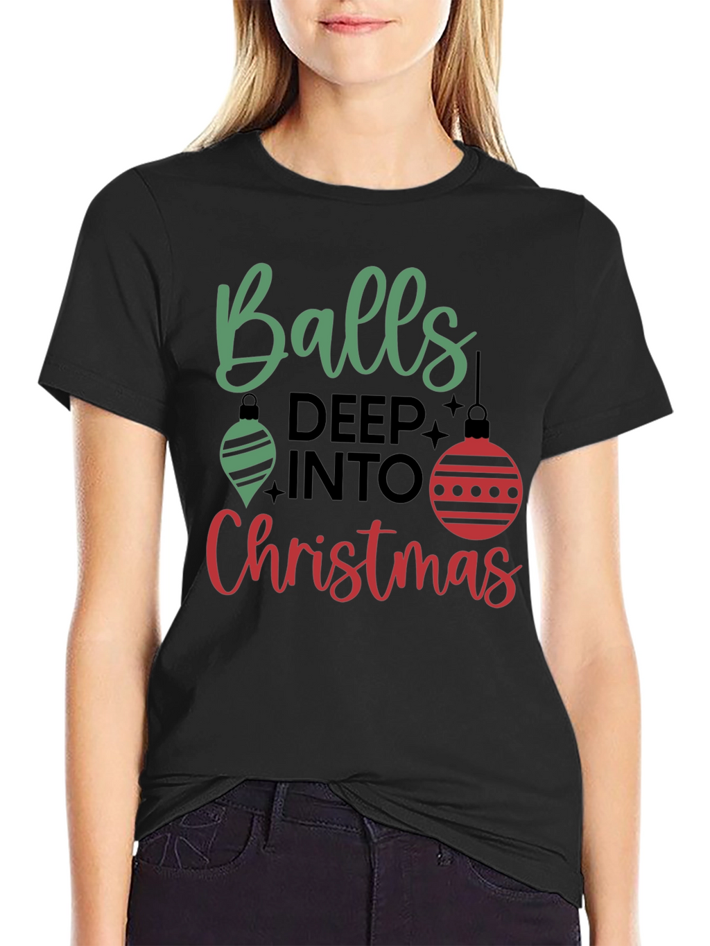 Balls Deep Into Christmas Holiday Graphic Tee