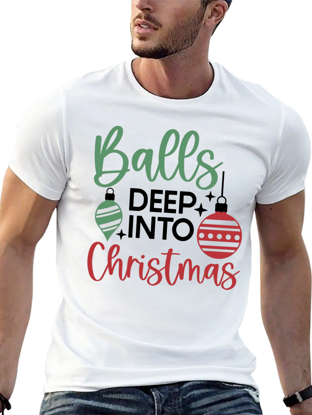 Balls Deep Into Christmas Holiday Graphic Tee