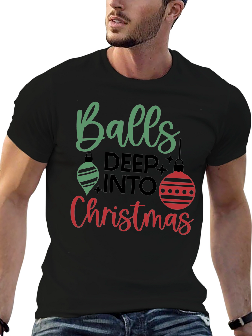 Balls Deep Into Christmas Holiday Graphic Tee