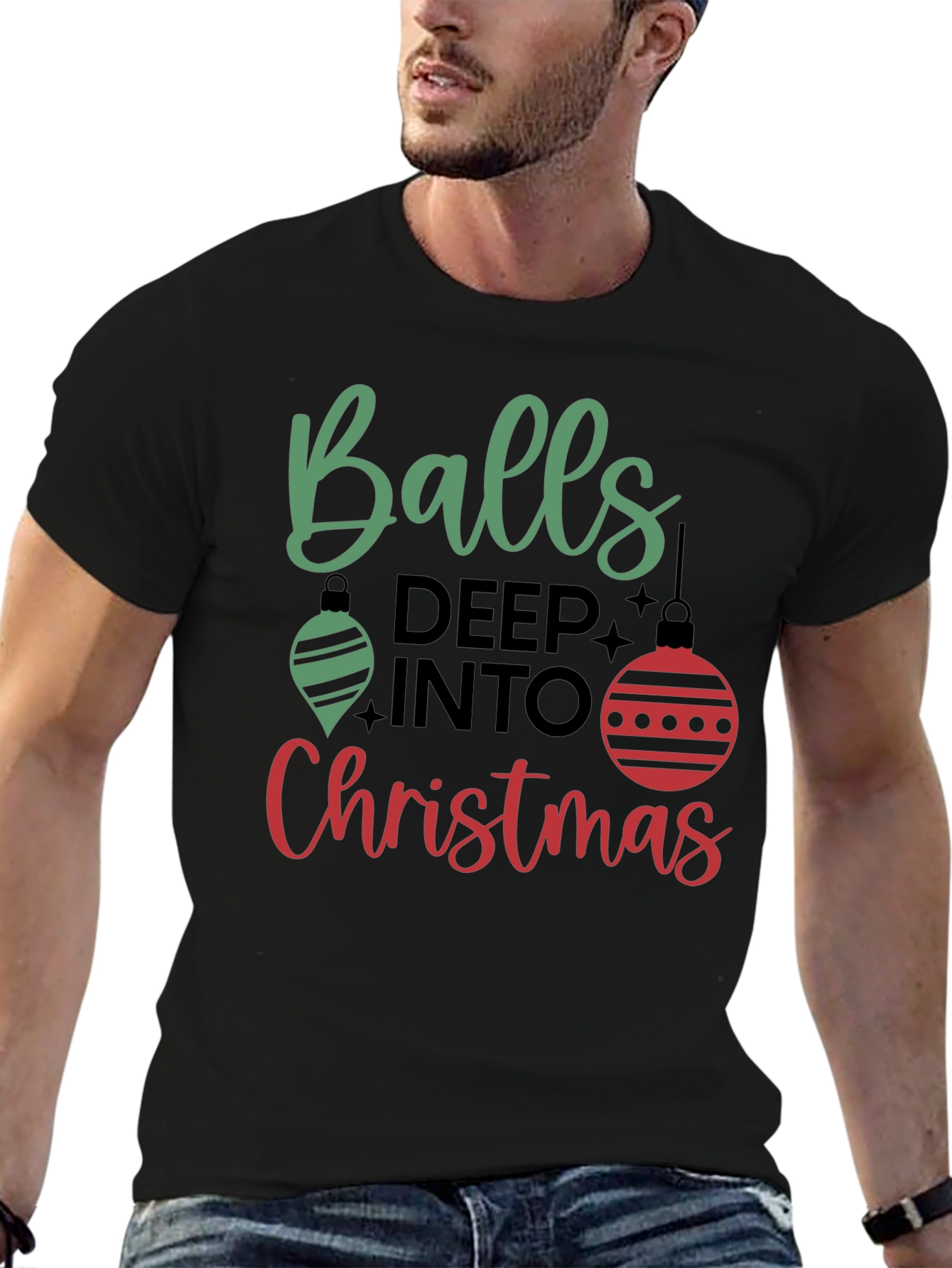Balls Deep Into Christmas Holiday Graphic Tee