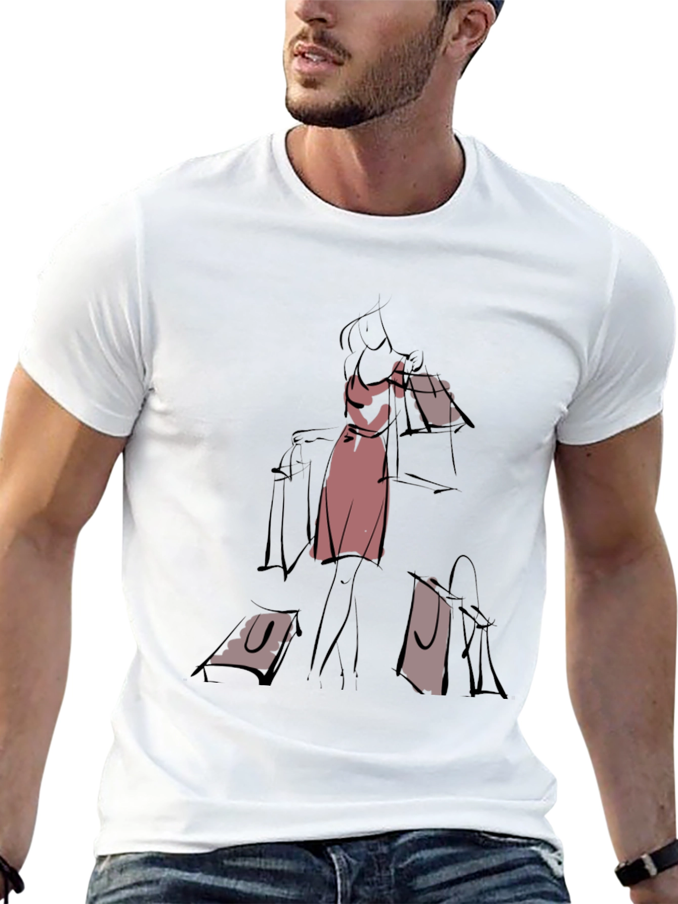 Sketch Style Shopper T-Shirt - Classic Black Tee