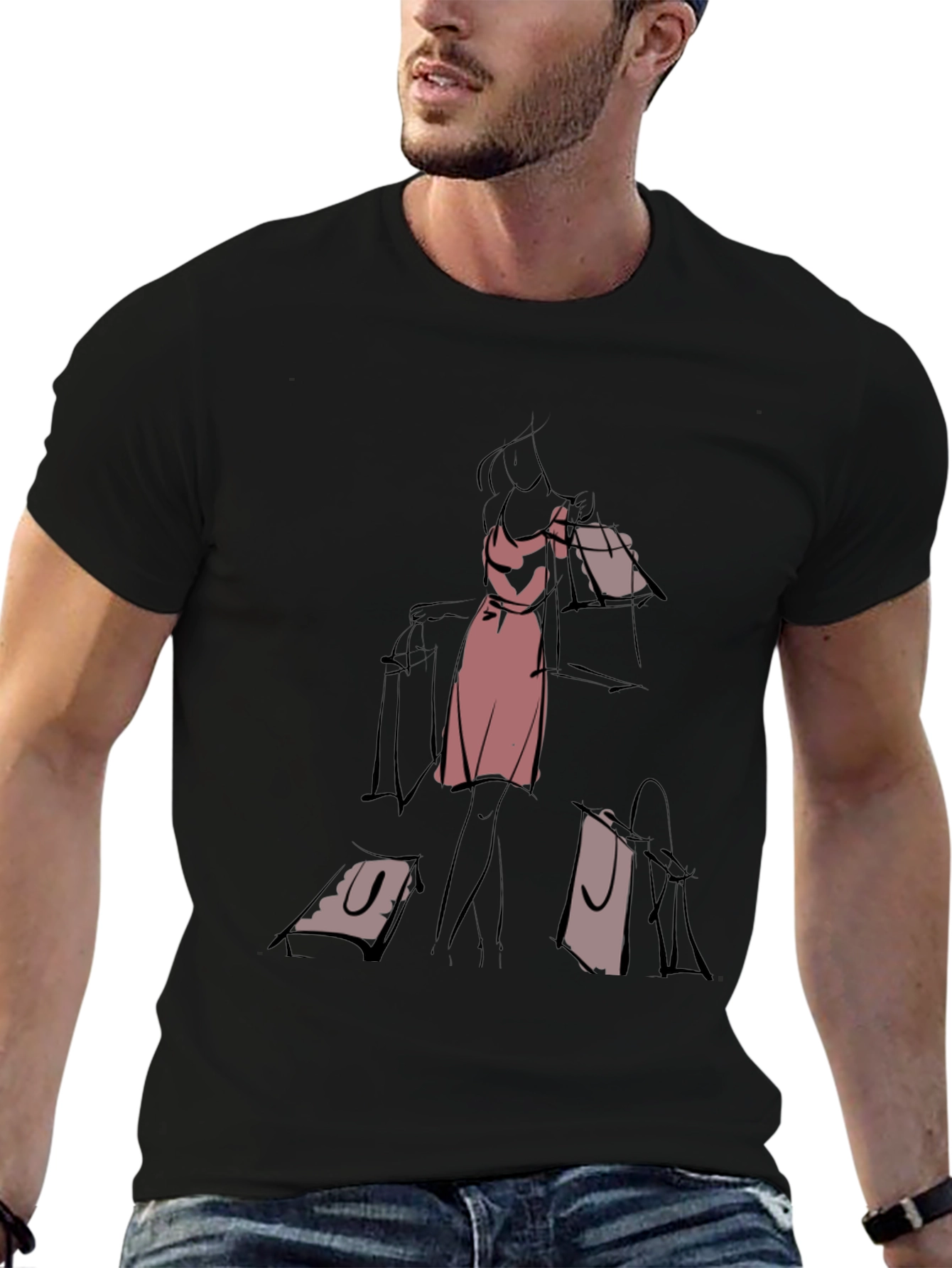 Sketch Style Shopper T-Shirt - Classic Black Tee