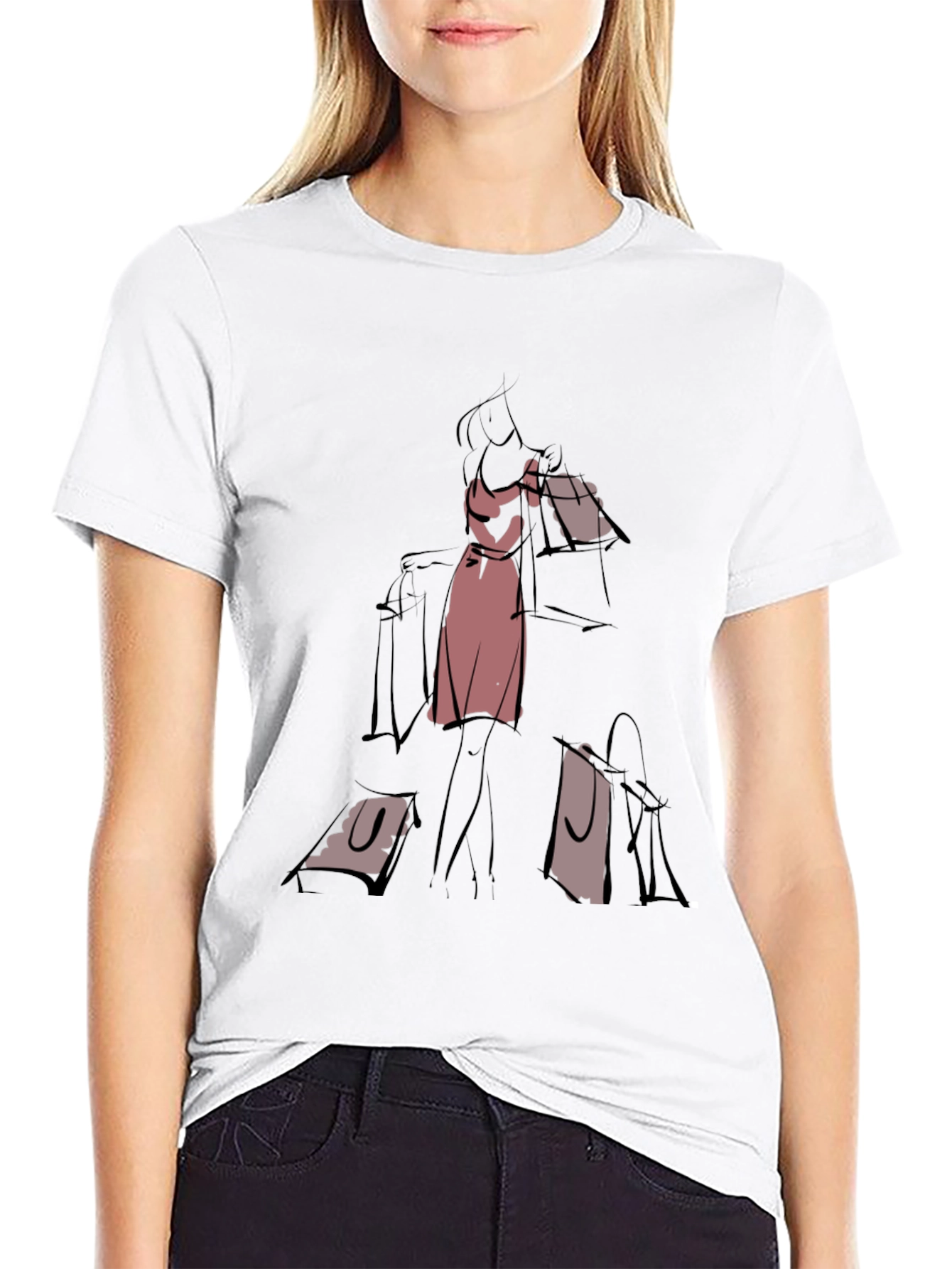 Sketch Style Shopper T-Shirt - Classic Black Tee