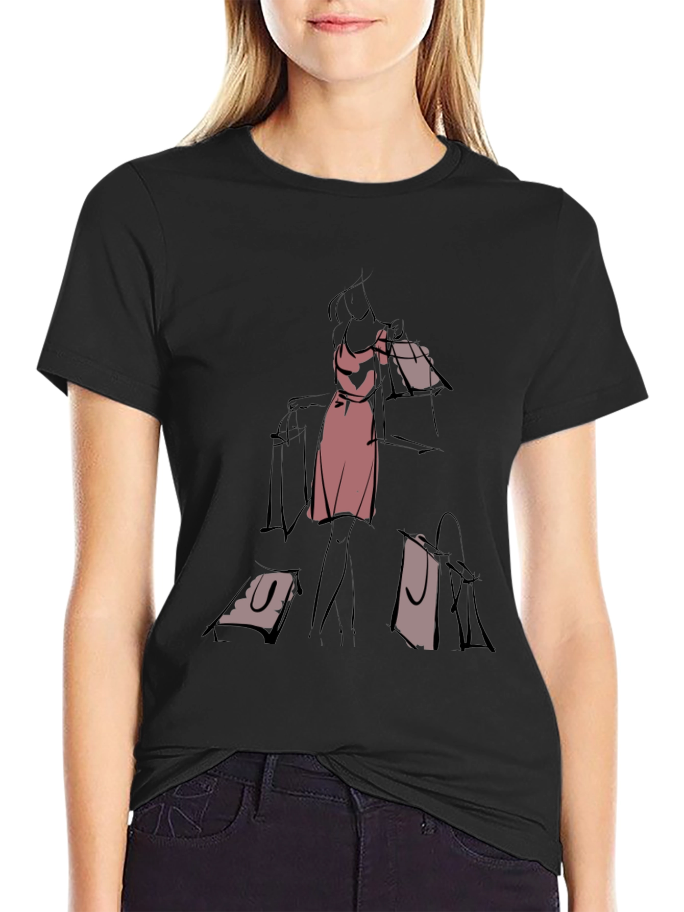 Sketch Style Shopper T-Shirt - Classic Black Tee