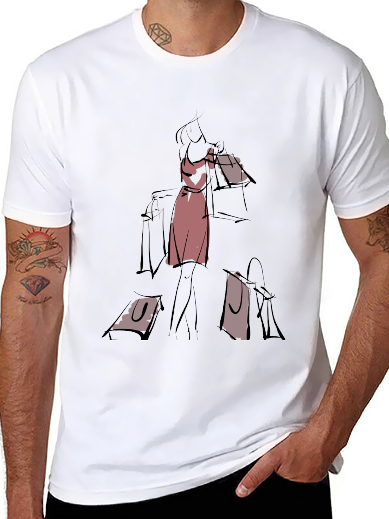 Sketch Style Shopper T-Shirt - Classic Black Tee