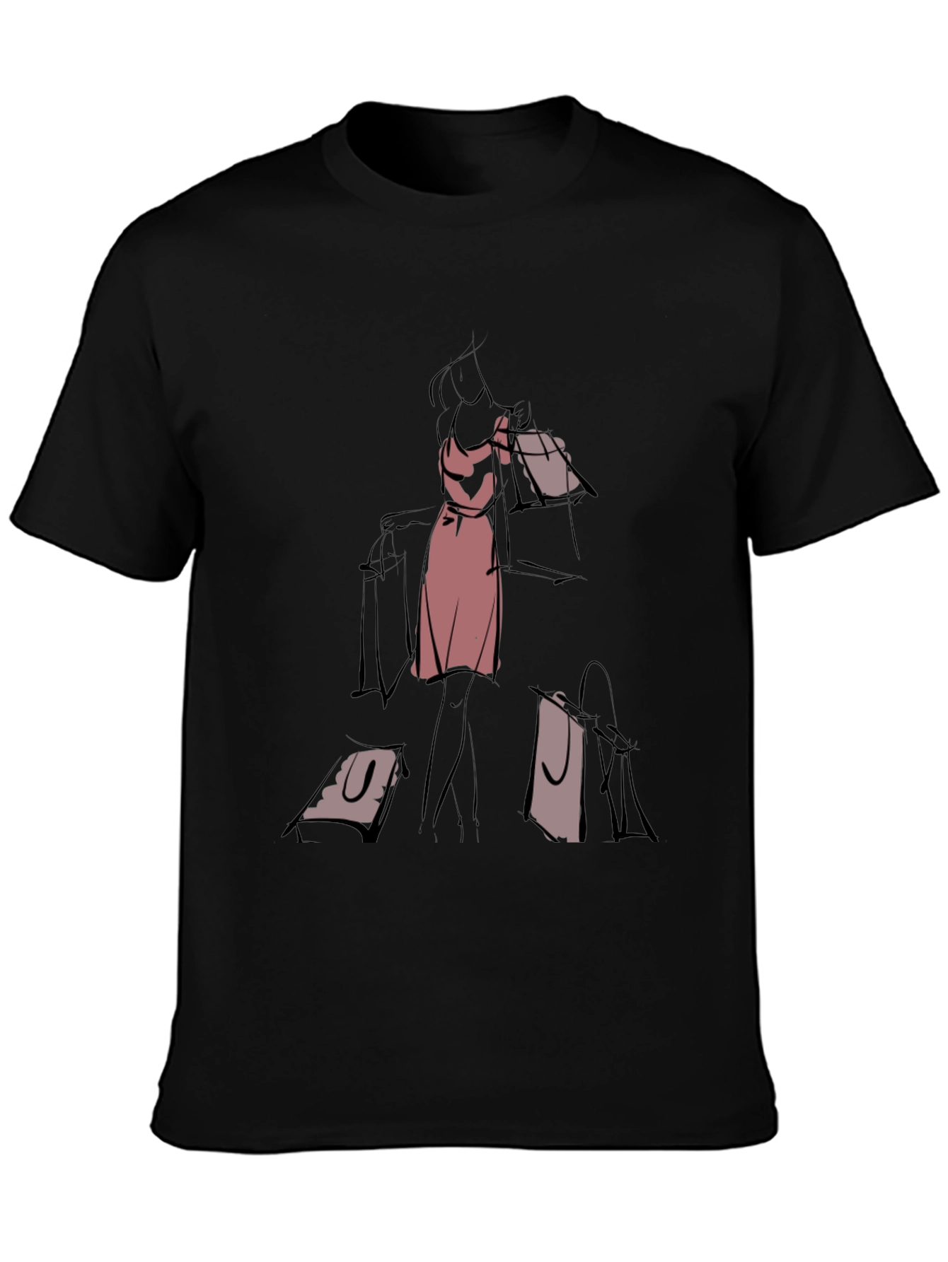 Sketch Style Shopper T-Shirt - Classic Black Tee