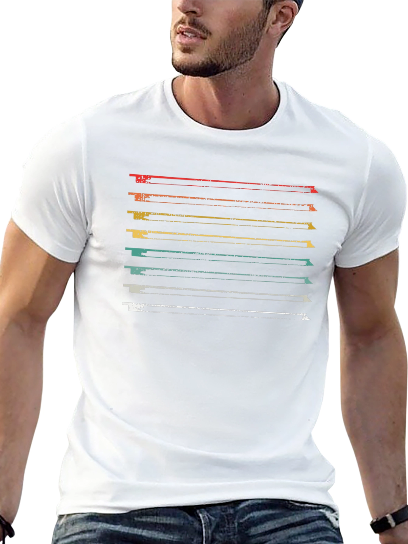 Retro Striped Graphic Tee - Soft Black Cotton
