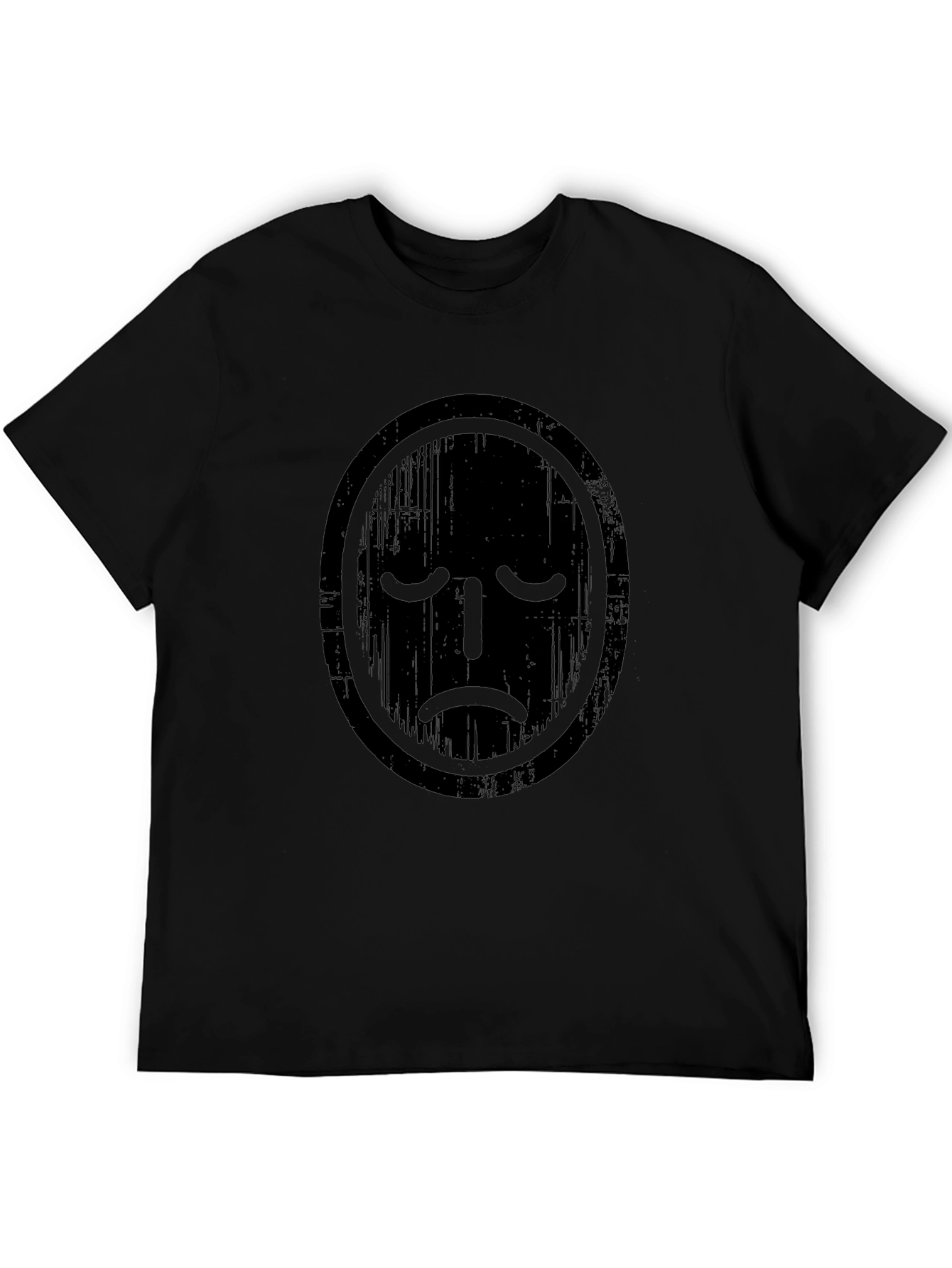 Distressed Sad Face Graphic Tee - Black Casual T-Shirt