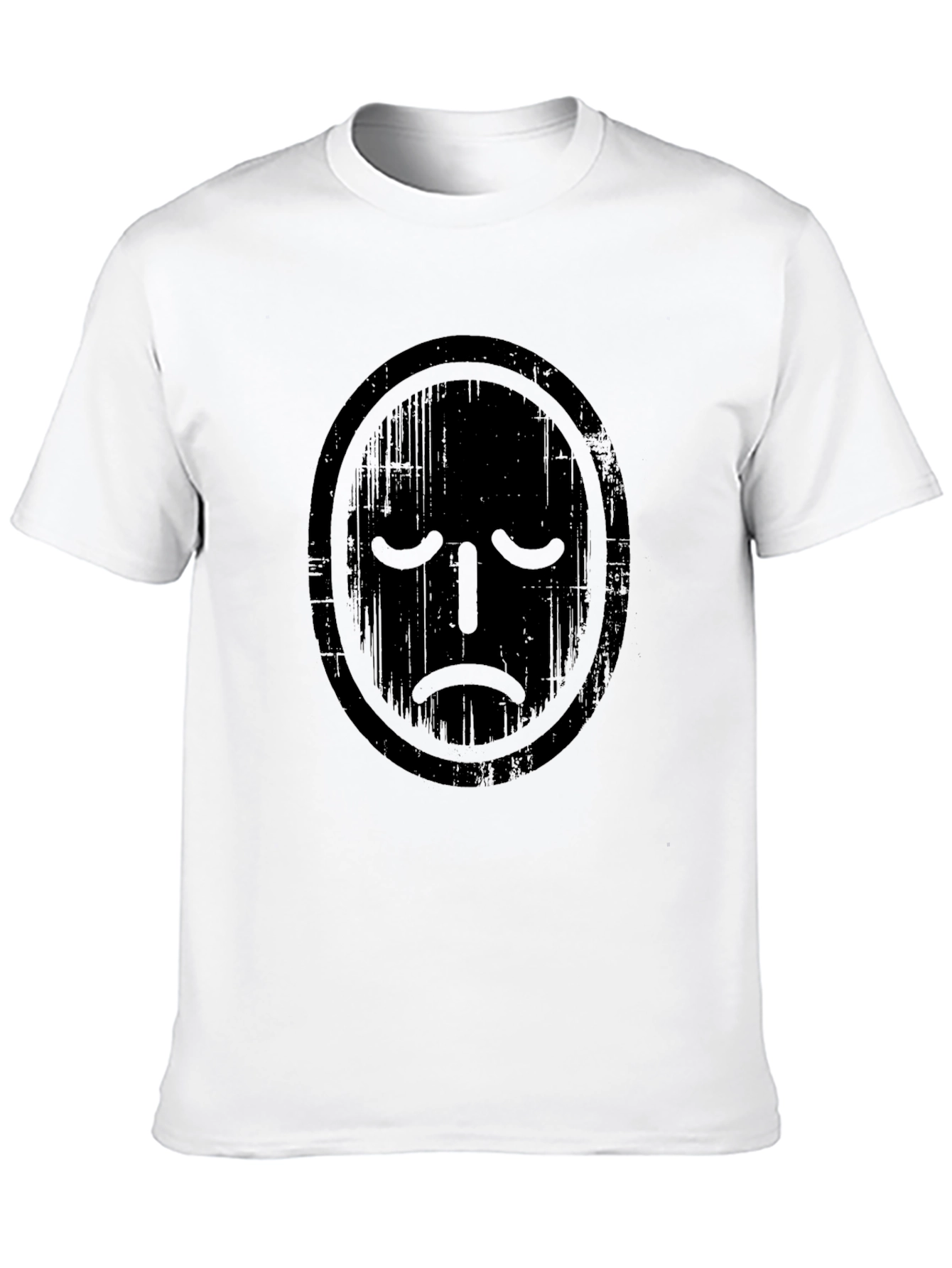 Distressed Sad Face Graphic Tee - Black Casual T-Shirt