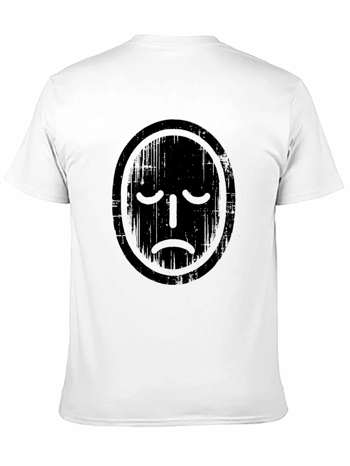 Distressed Sad Face Graphic Tee - Black Casual T-Shirt