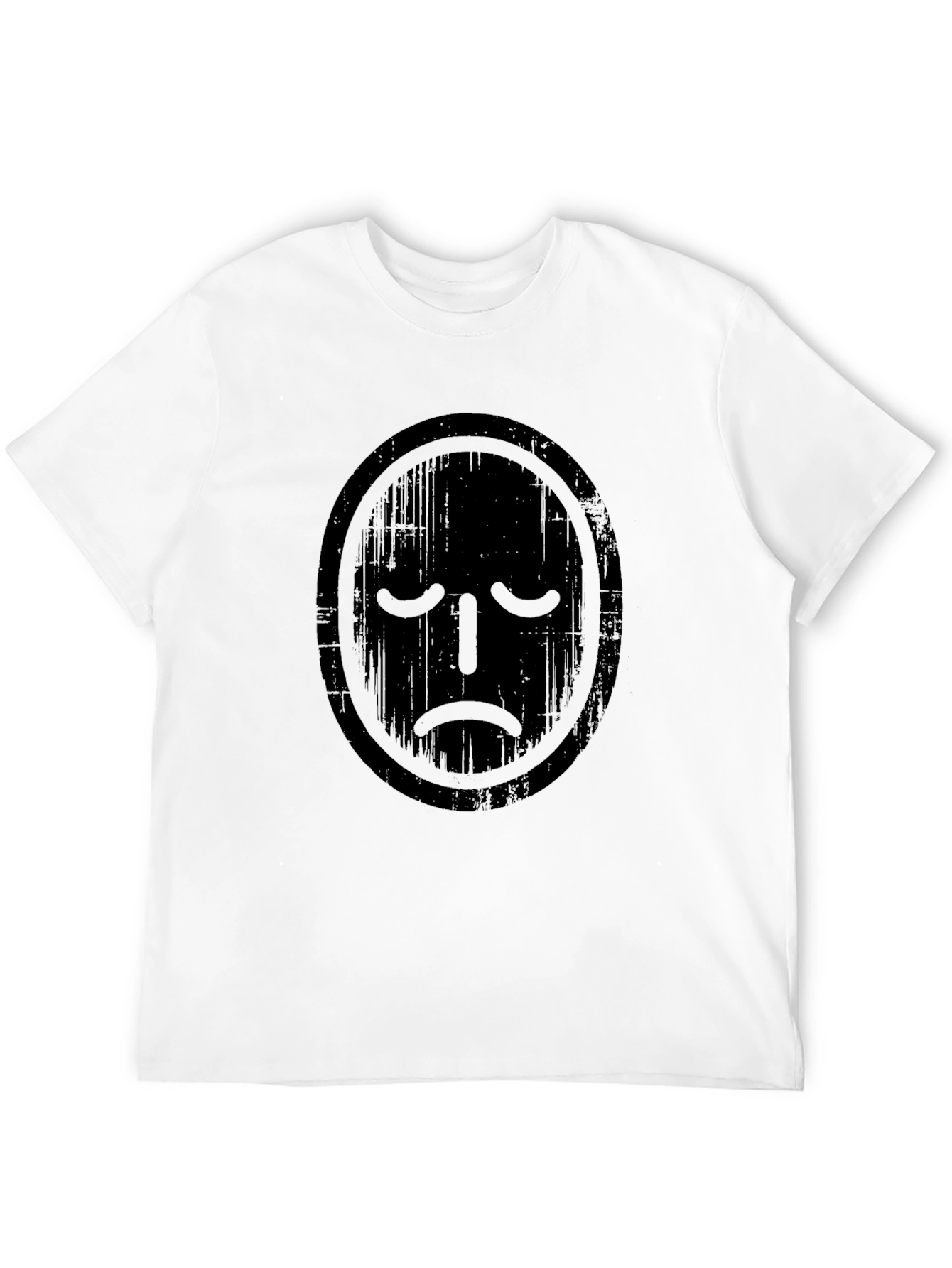 Distressed Sad Face Graphic Tee - Black Casual T-Shirt