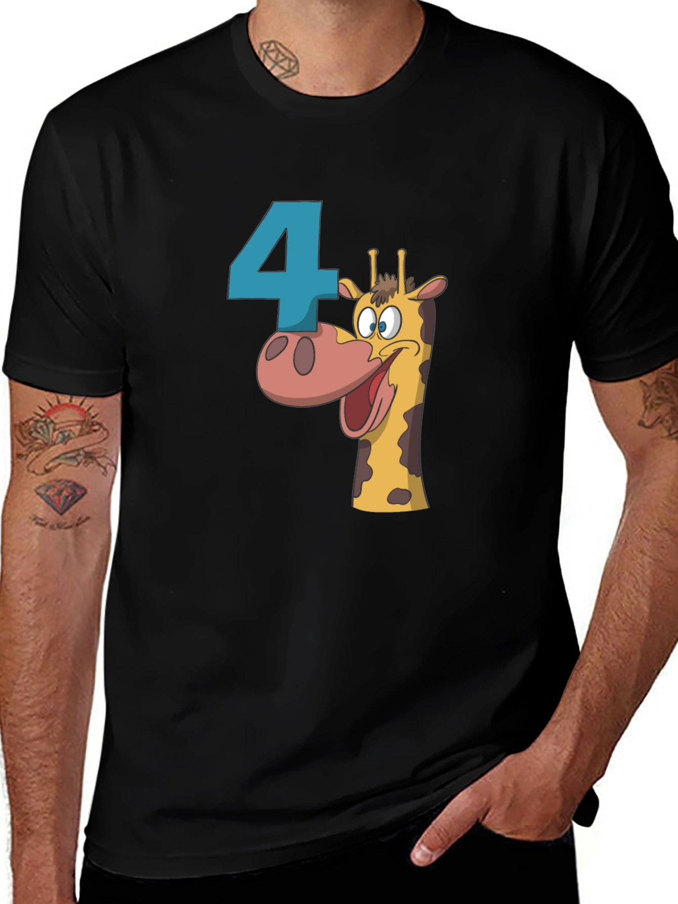 Birthday Number 4 Giraffe T-Shirt