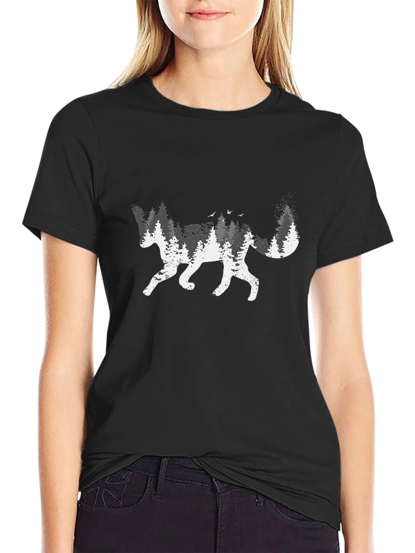Nature Fox Graphic Tee - Black Cotton Blend