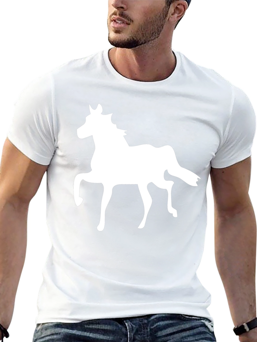 Black T-Shirt with White Horse Graphic