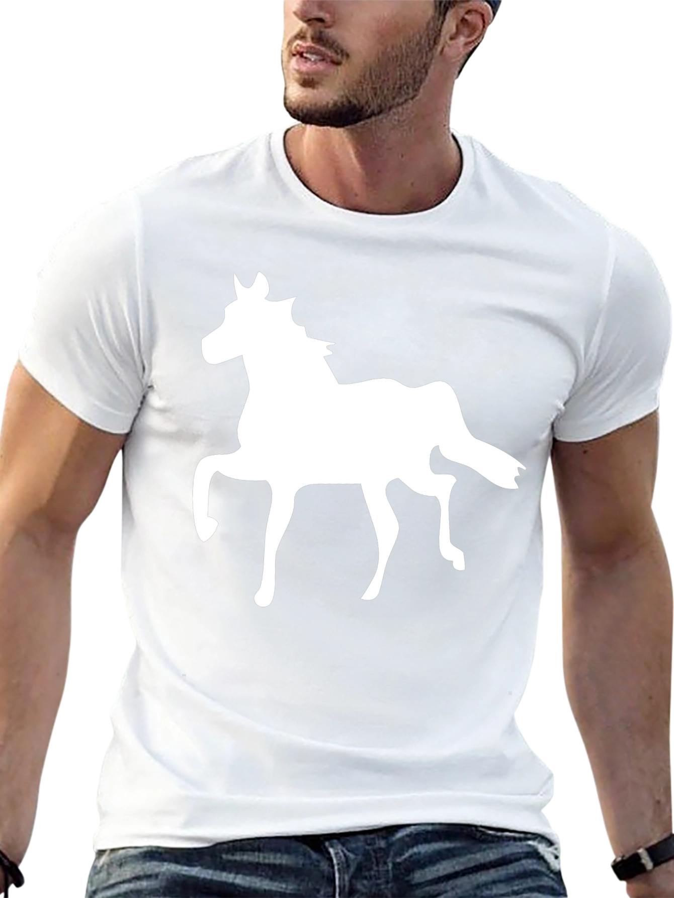 Black T-Shirt with White Horse Graphic