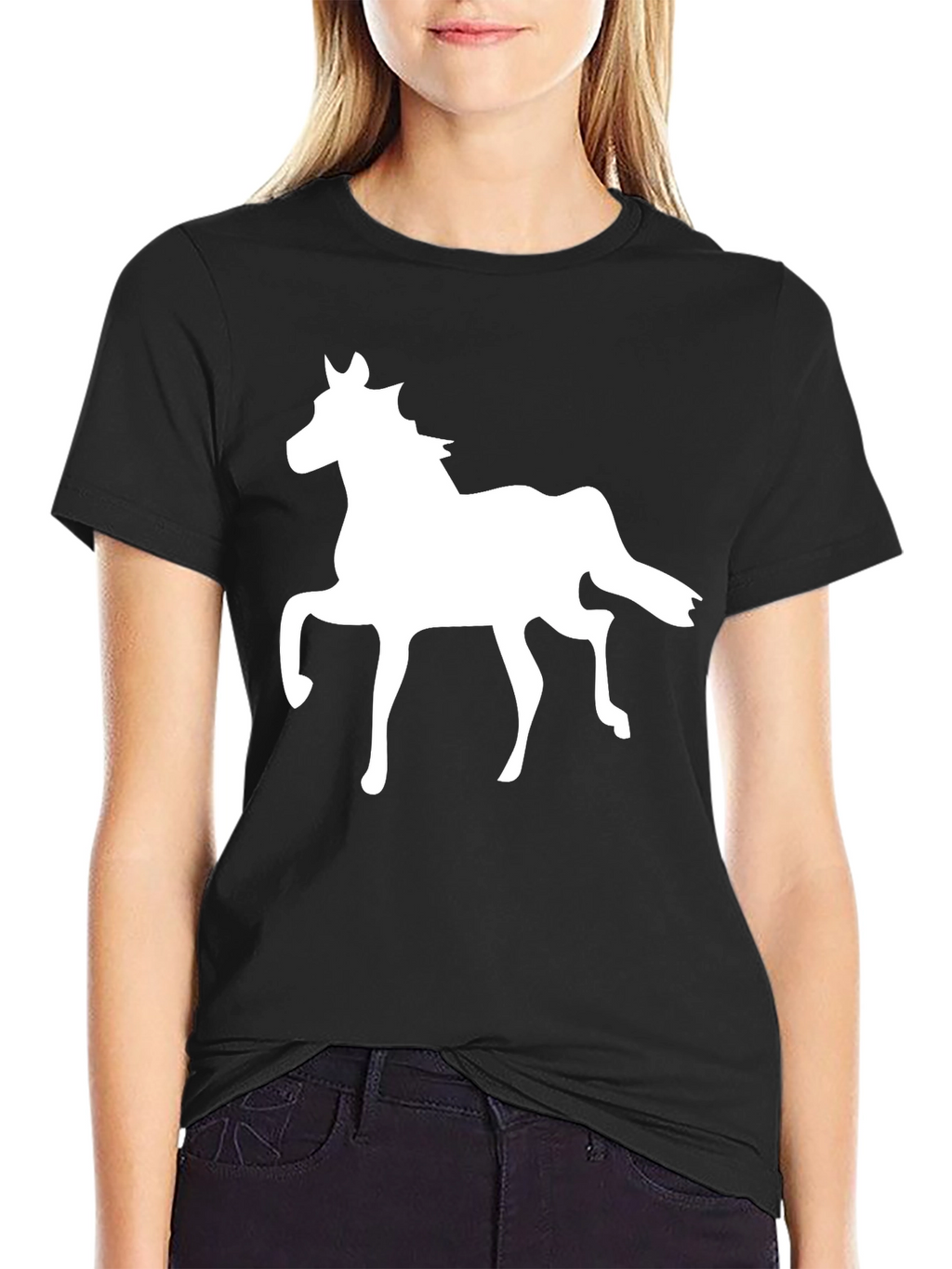 Black T-Shirt with White Horse Graphic