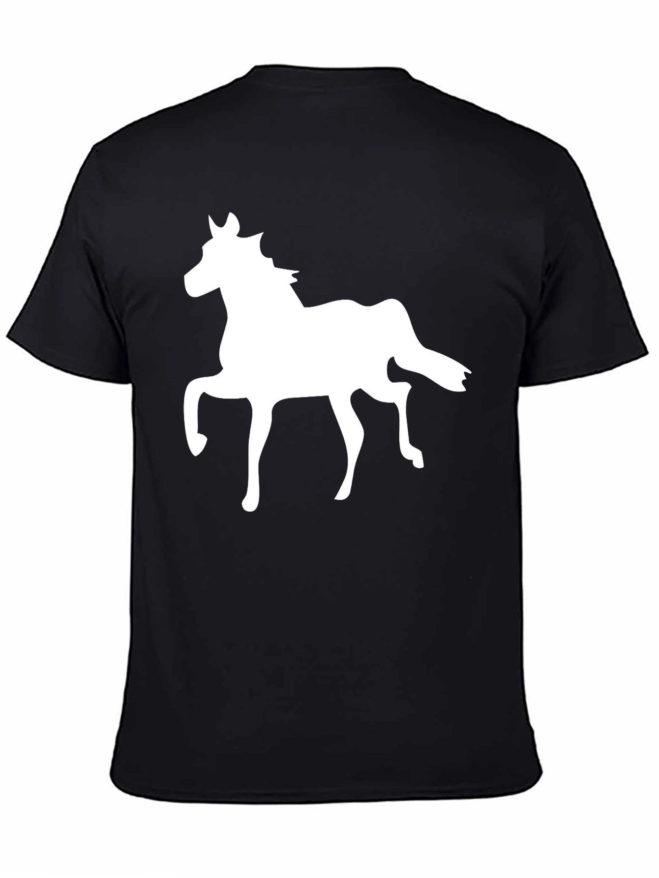 Black T-Shirt with White Horse Graphic