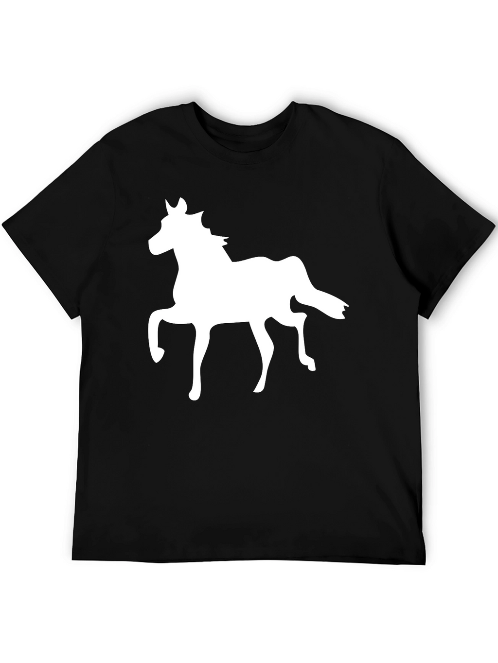 Black T-Shirt with White Horse Graphic
