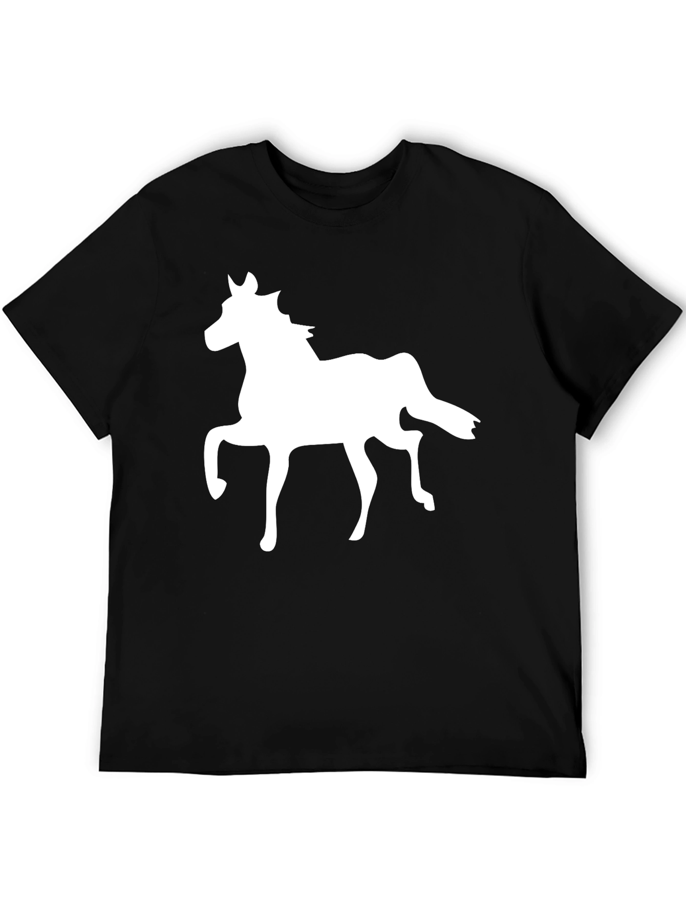 Black T-Shirt with White Horse Graphic