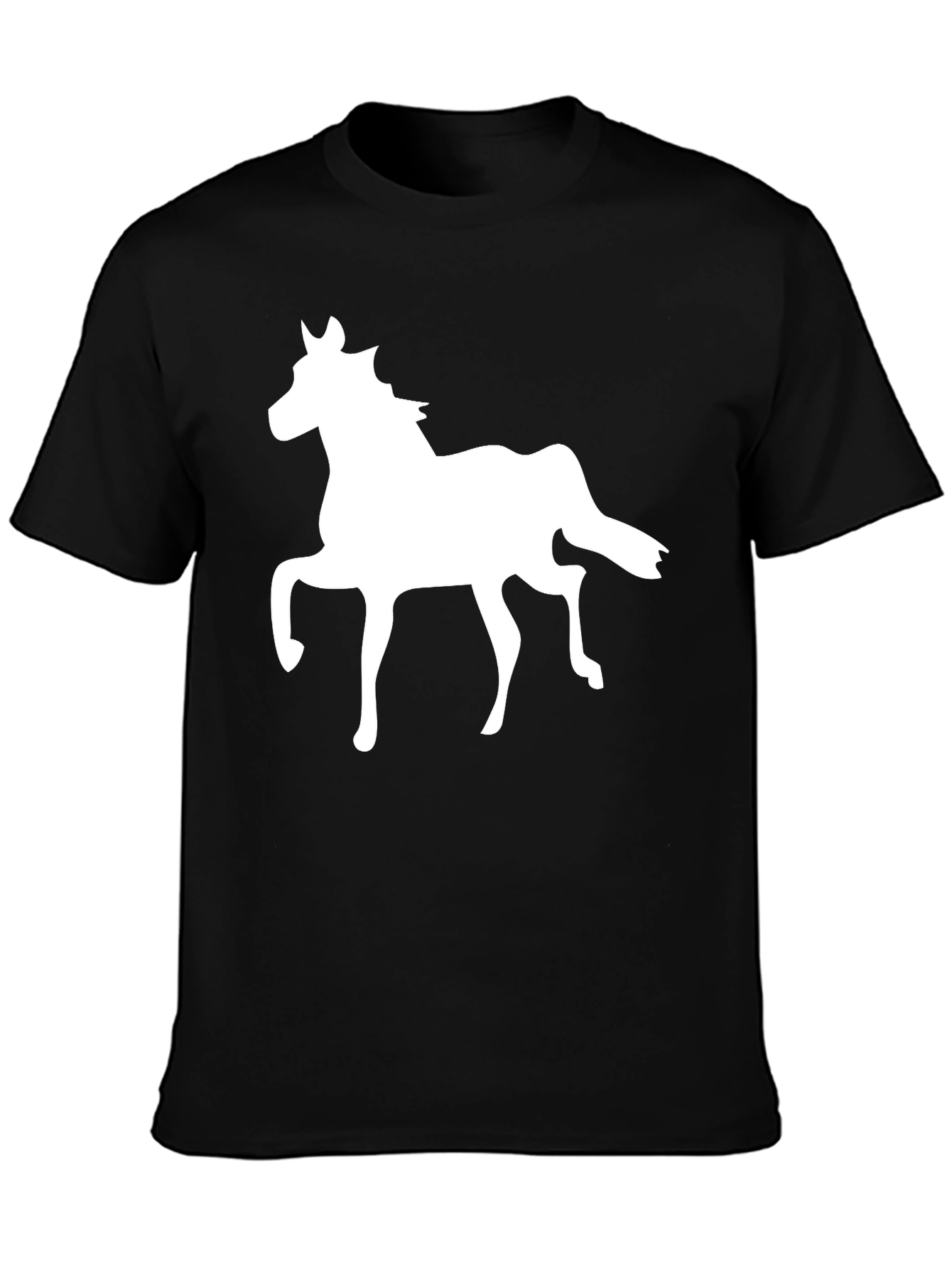 Black T-Shirt with White Horse Graphic
