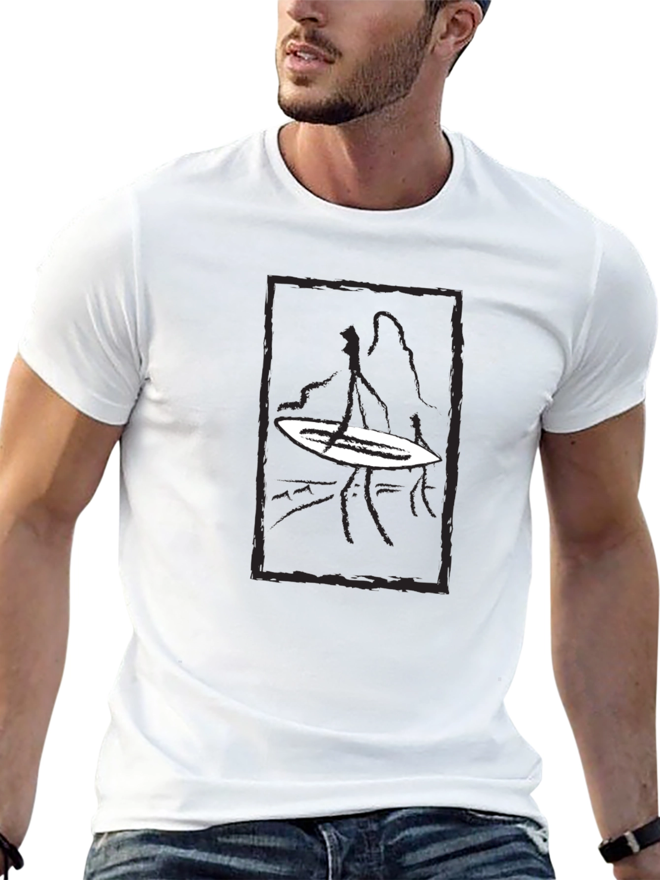 Silhouette Surfer Graphic Tee - Cool Black T-Shirt