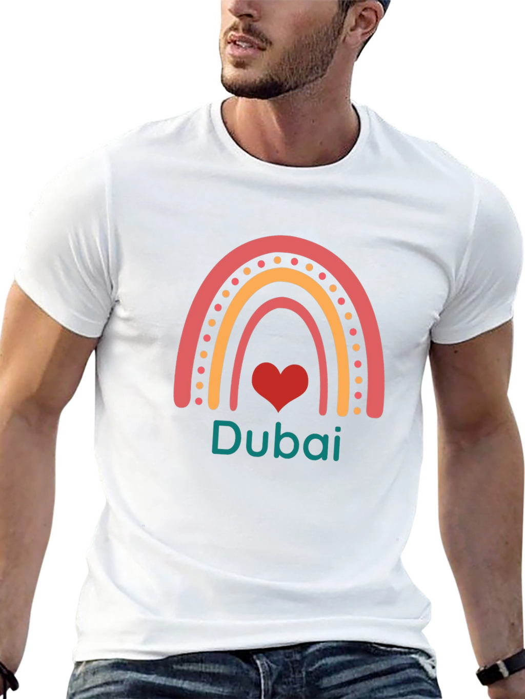 Dubai Rainbow Heart Graphic Black T-Shirt