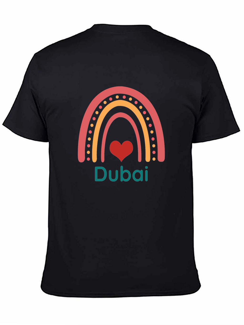 Dubai Rainbow Heart Graphic Black T-Shirt