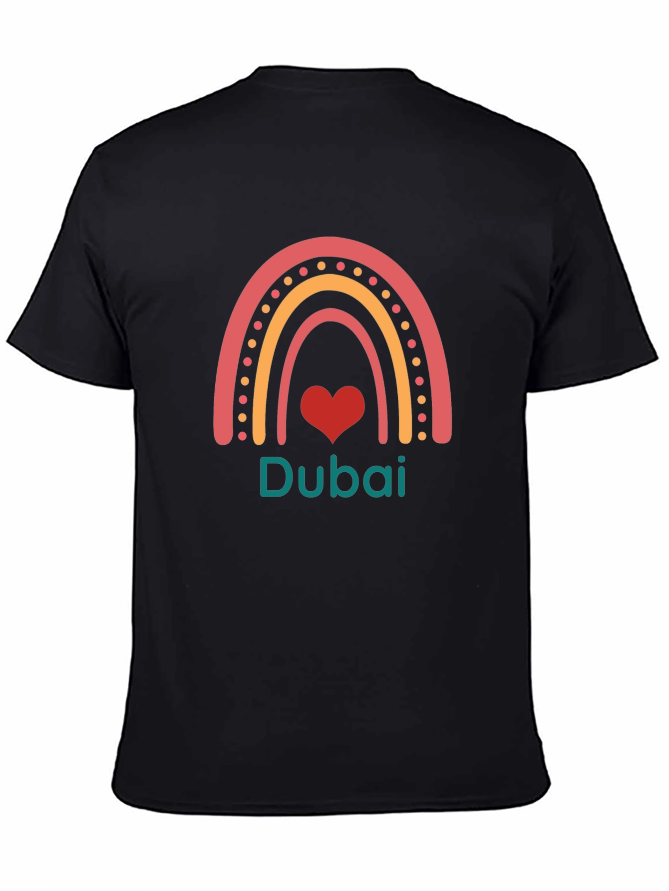Dubai Rainbow Heart Graphic Black T-Shirt