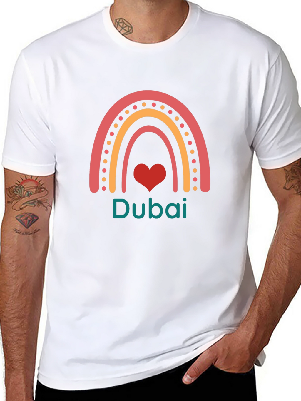 Dubai Rainbow Heart Graphic Black T-Shirt
