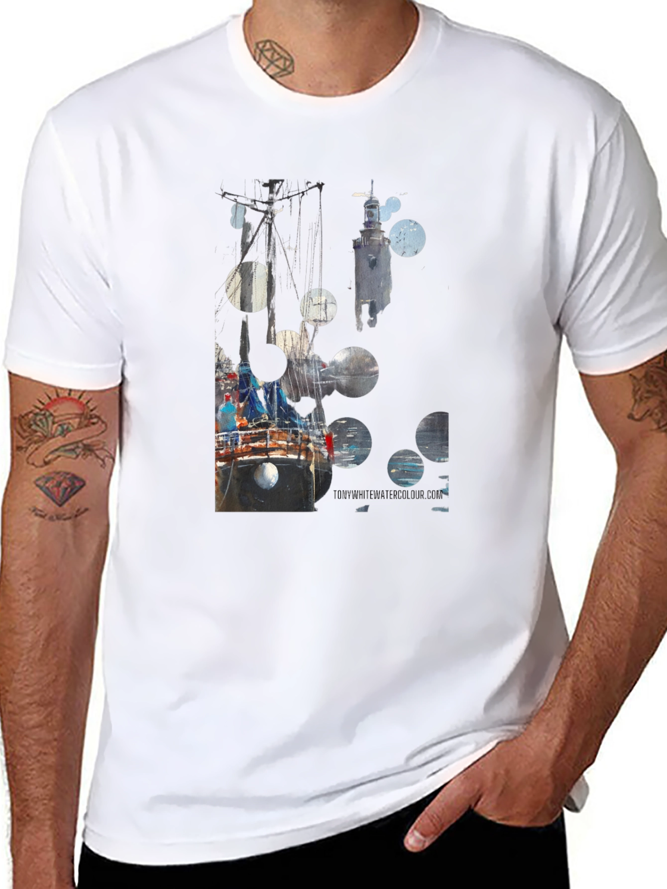 Abstract Boat Print Black T-Shirt