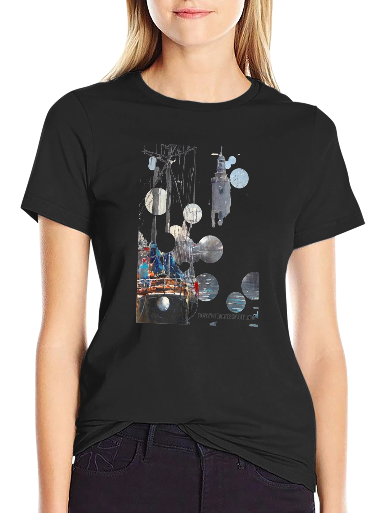 Abstract Boat Print Black T-Shirt