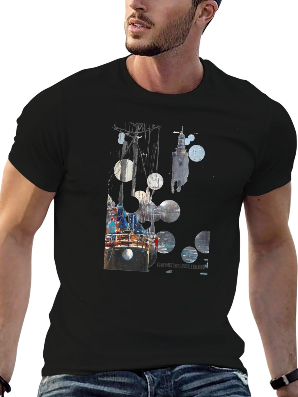 Abstract Boat Print Black T-Shirt