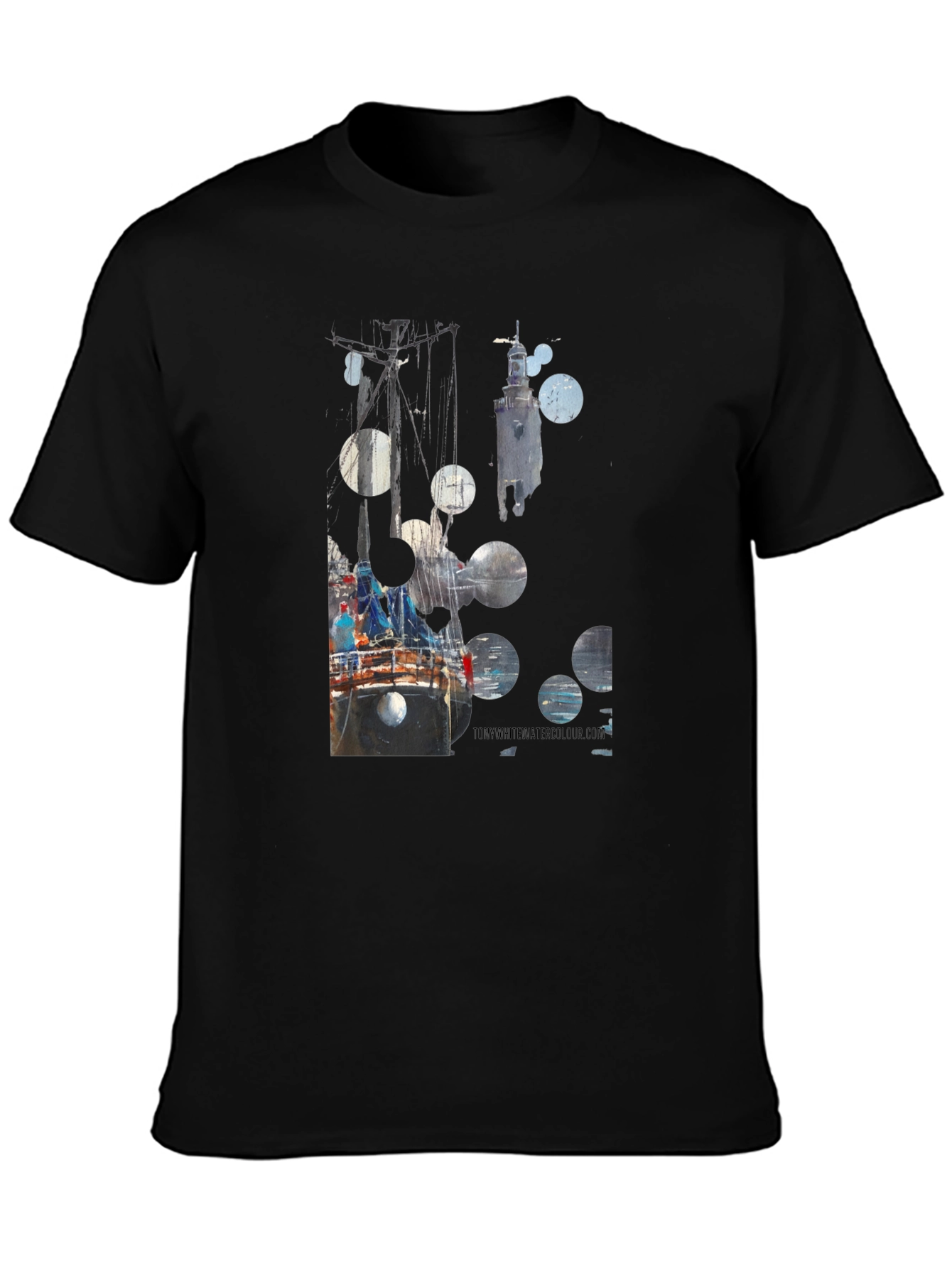 Abstract Boat Print Black T-Shirt