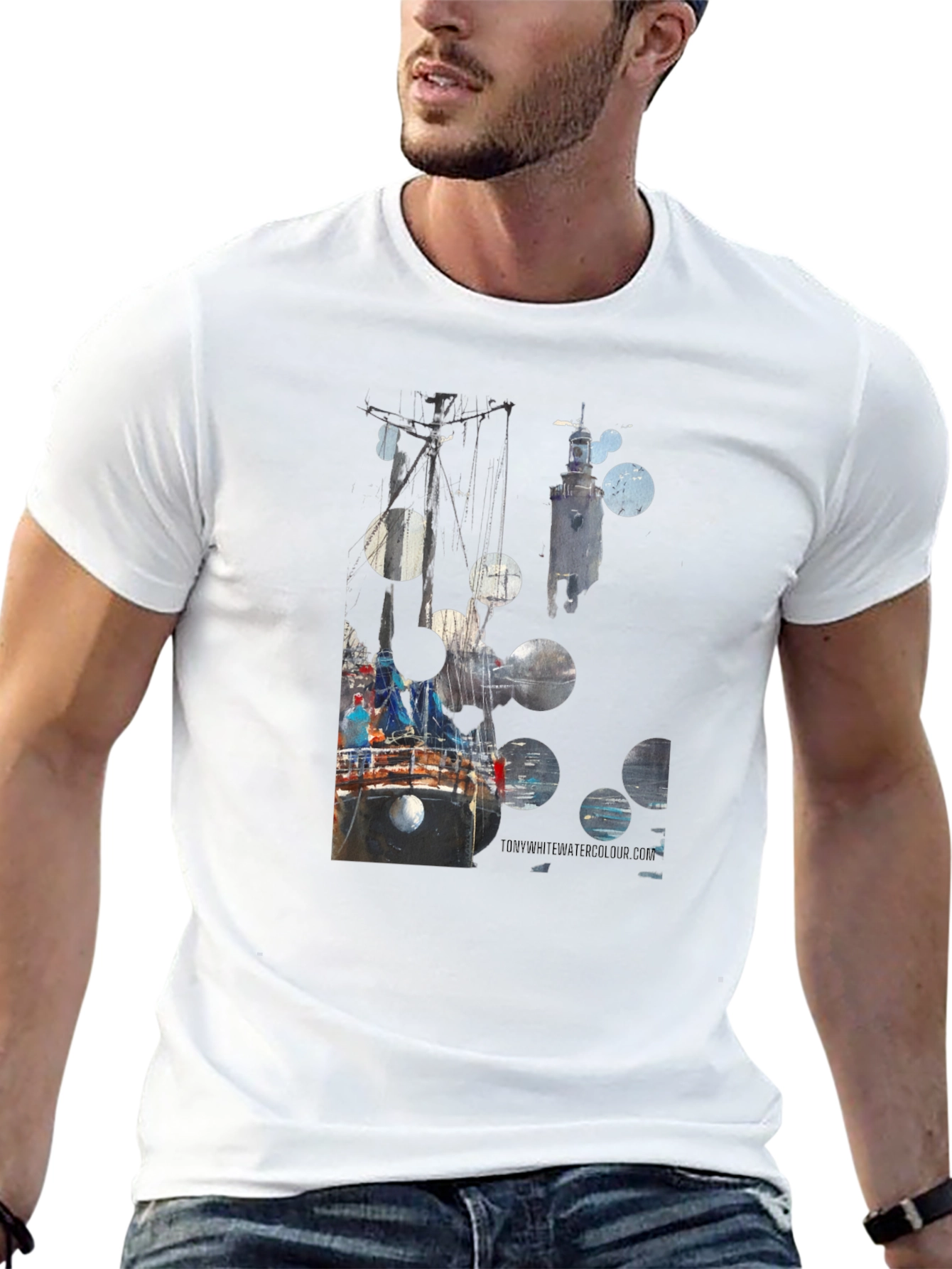 Abstract Boat Print Black T-Shirt