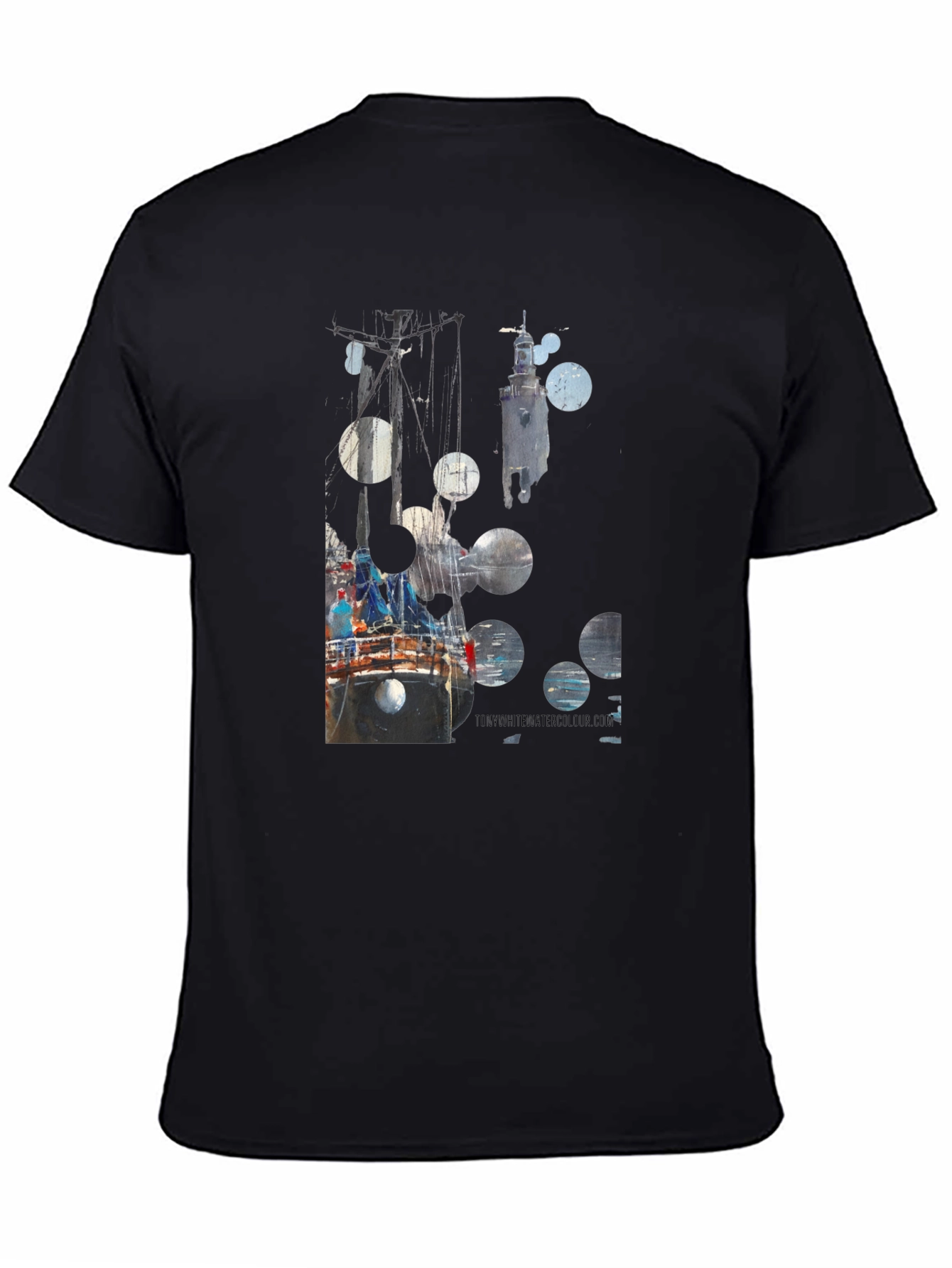 Abstract Boat Print Black T-Shirt