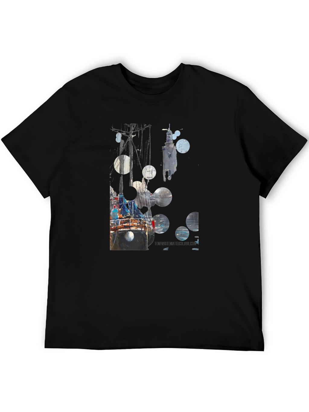 Abstract Boat Print Black T-Shirt