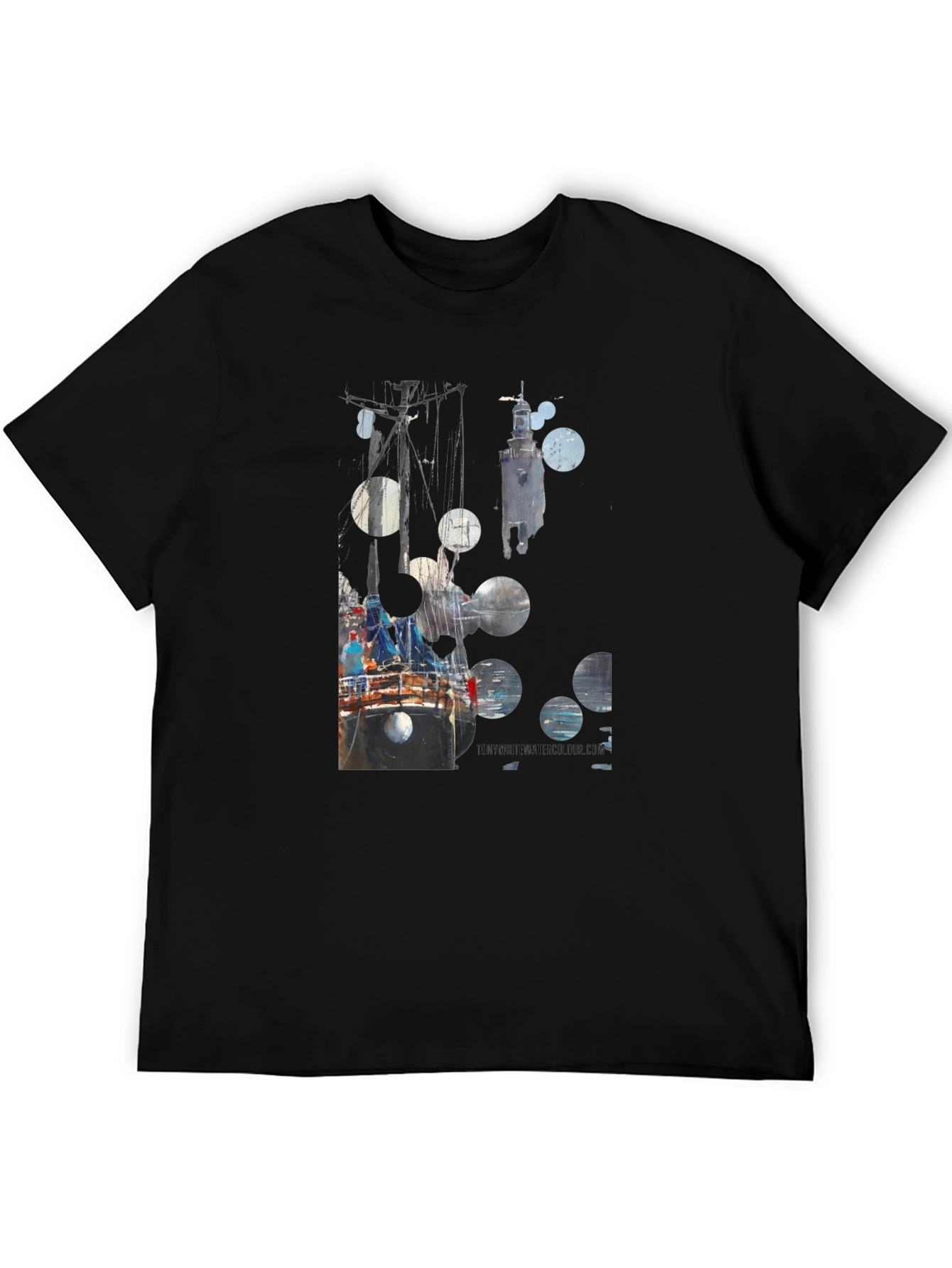 Abstract Boat Print Black T-Shirt