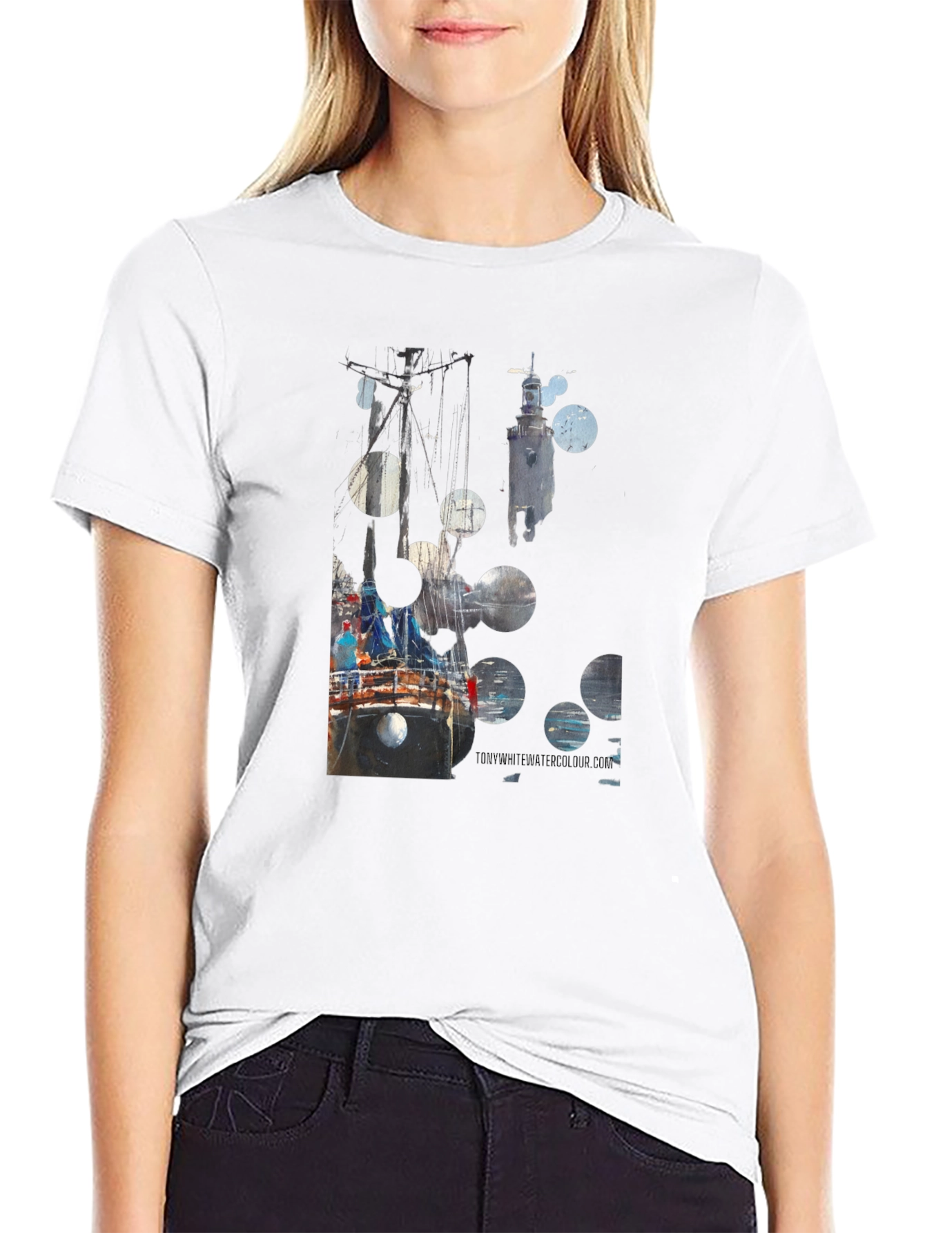 Abstract Boat Print Black T-Shirt