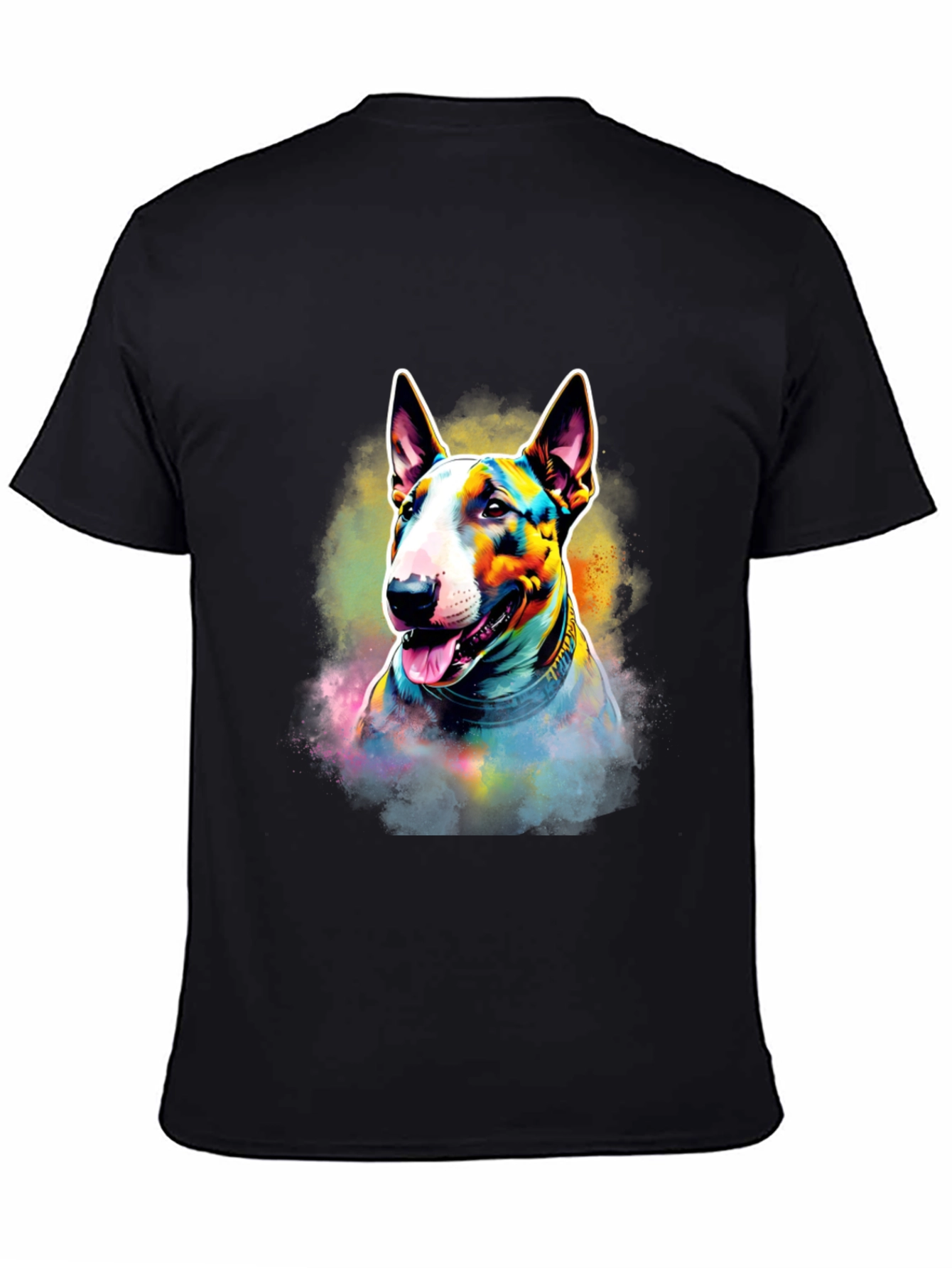 Colorful Bull Terrier Dog Graphic T-Shirt - Black