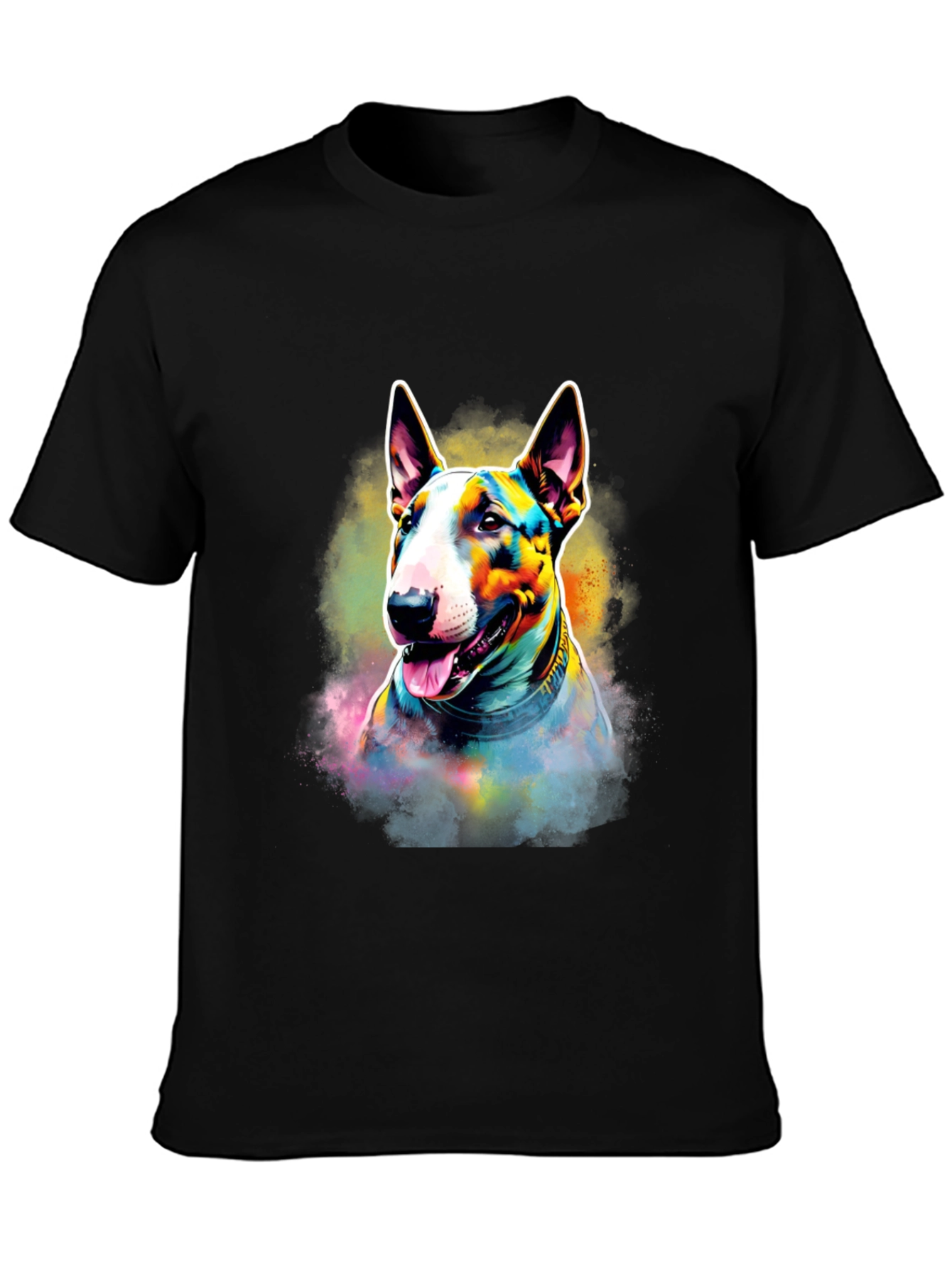 Colorful Bull Terrier Dog Graphic T-Shirt - Black