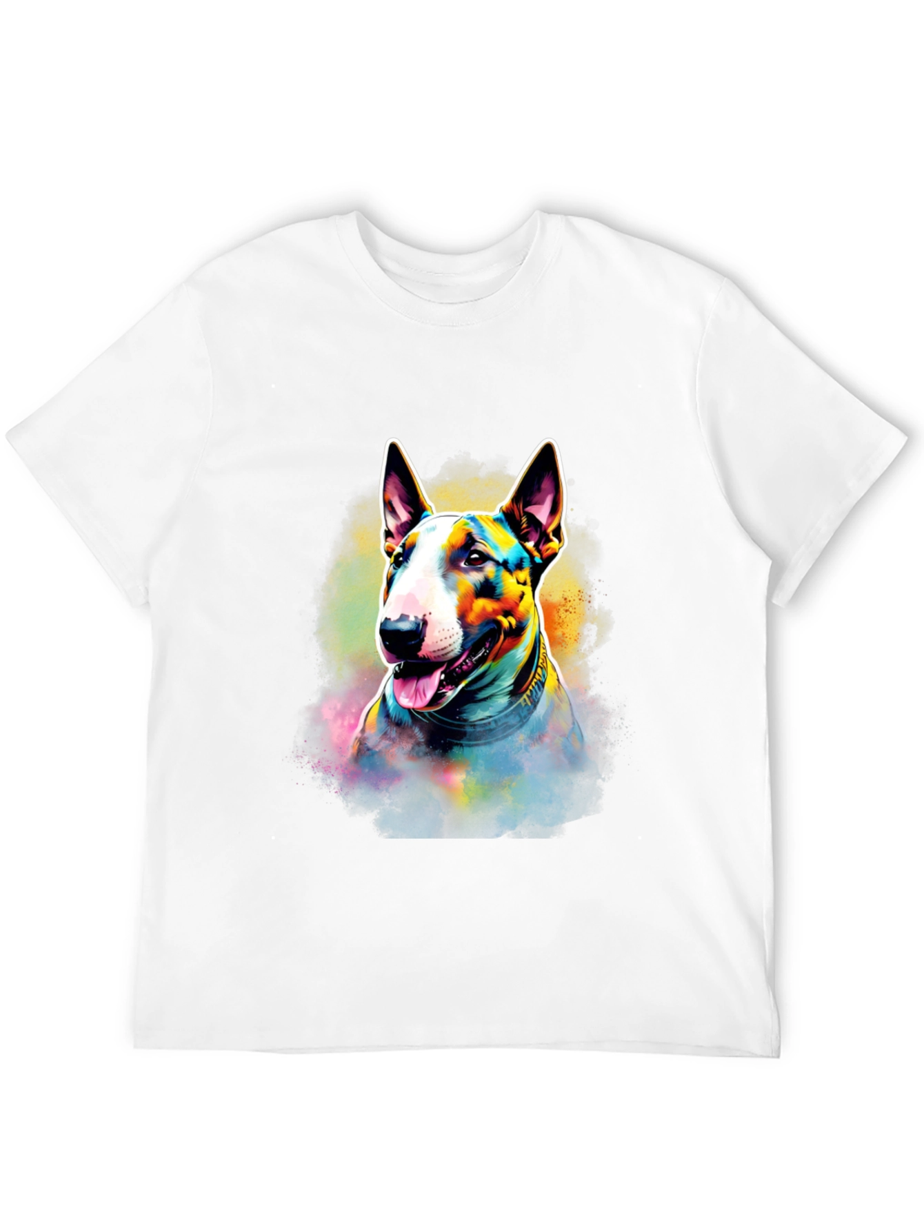 Colorful Bull Terrier Dog Graphic T-Shirt - Black
