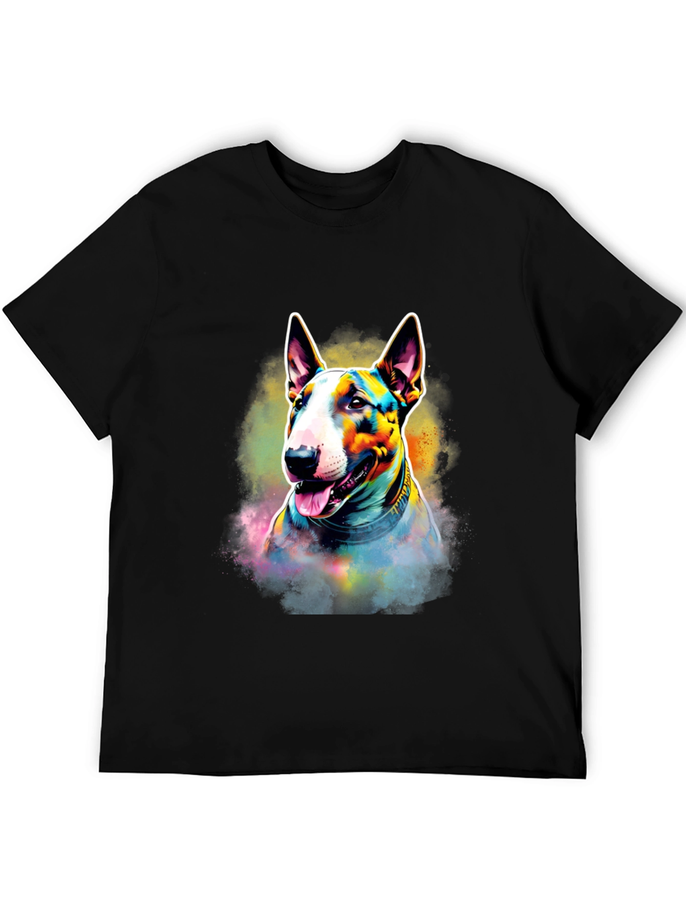 Colorful Bull Terrier Dog Graphic T-Shirt - Black