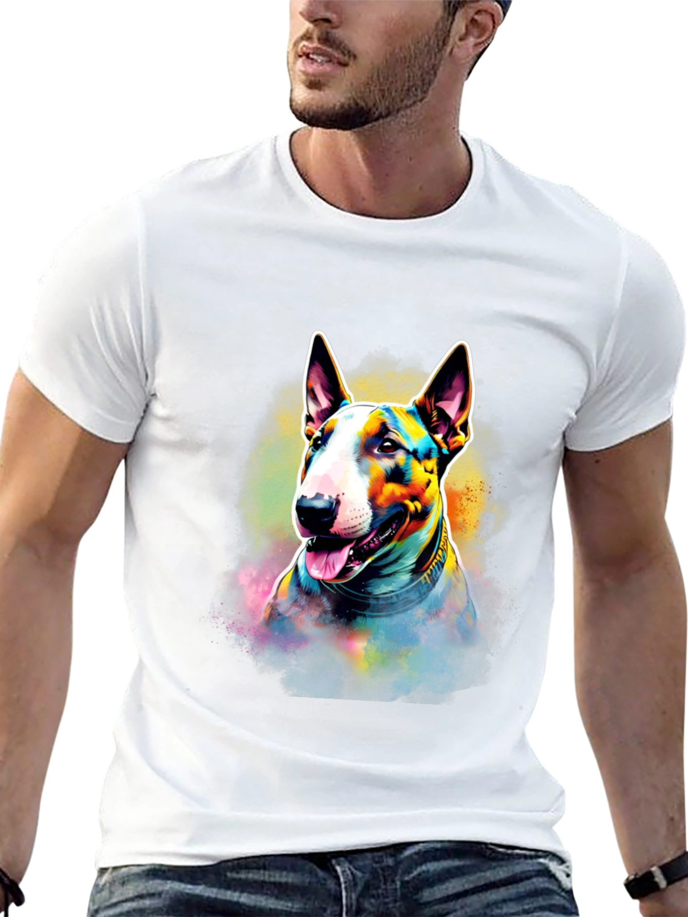 Colorful Bull Terrier Dog Graphic T-Shirt - Black