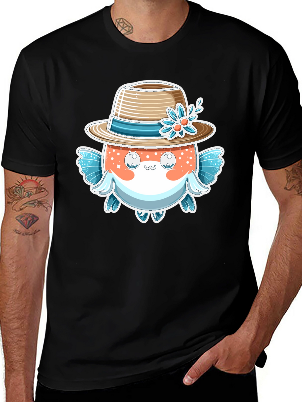 Cute Pufferfish Hat Graphic Tee